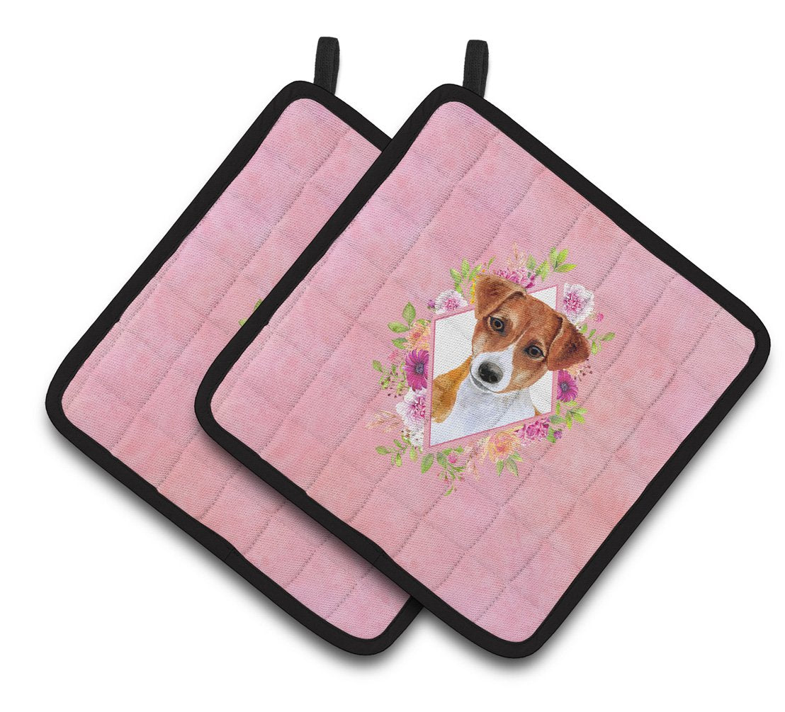 Jack Russell Terrier #2 Pink Flowers Pair of Pot Holders CK4156PTHD by Caroline's Treasures