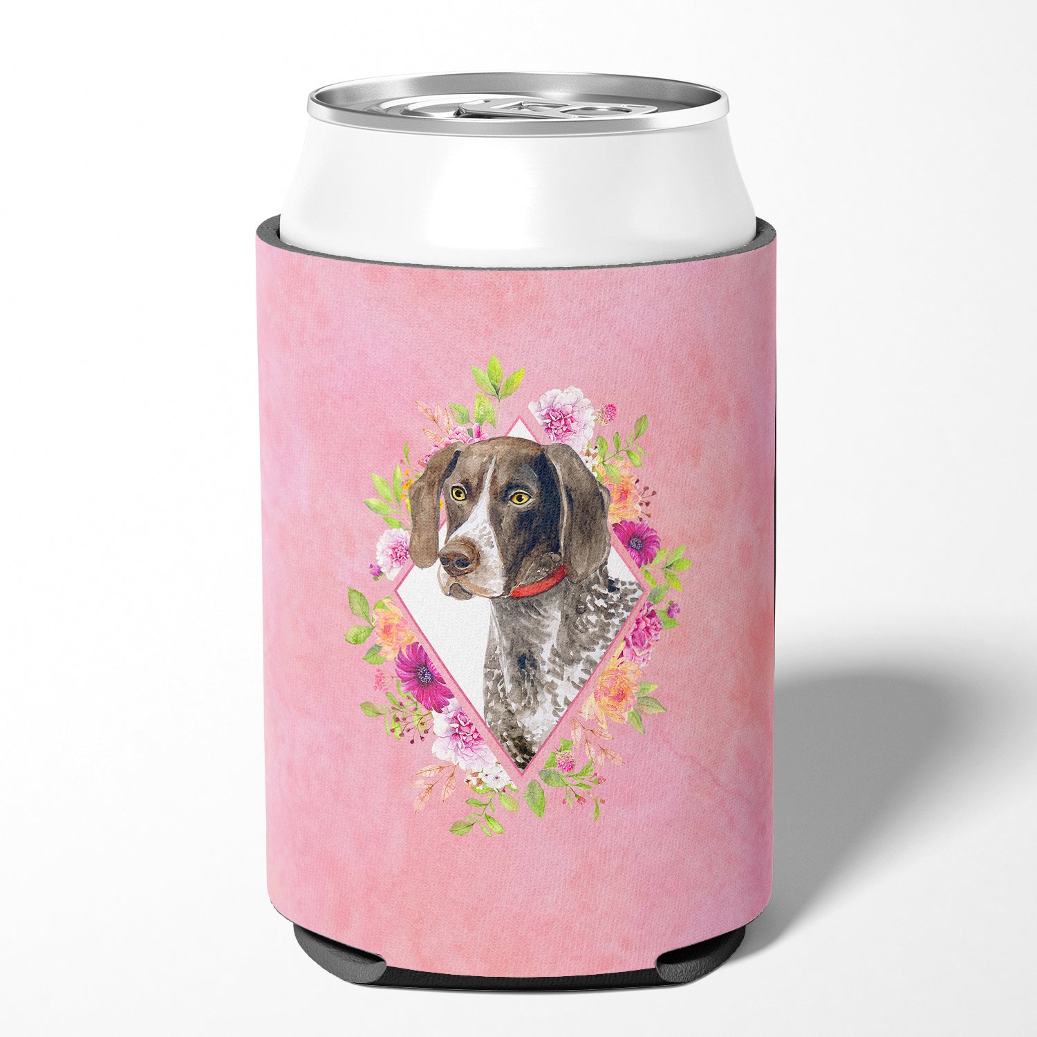 German Shorthaired Pointer Pink Flowers Can or Bottle Hugger CK4157CC  the-store.com.