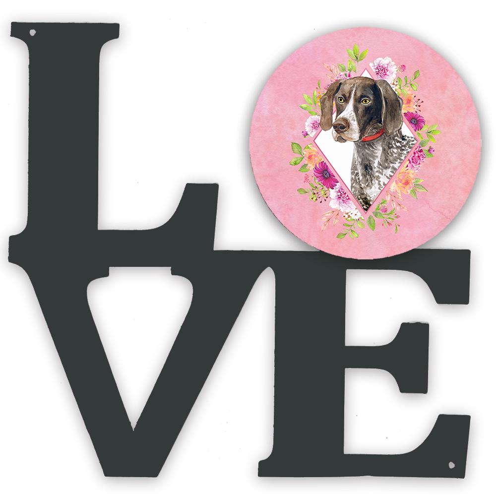 German Shorthaired Pointer Pink Flowers Metal Wall Artwork LOVE CK4157WALV by Caroline's Treasures