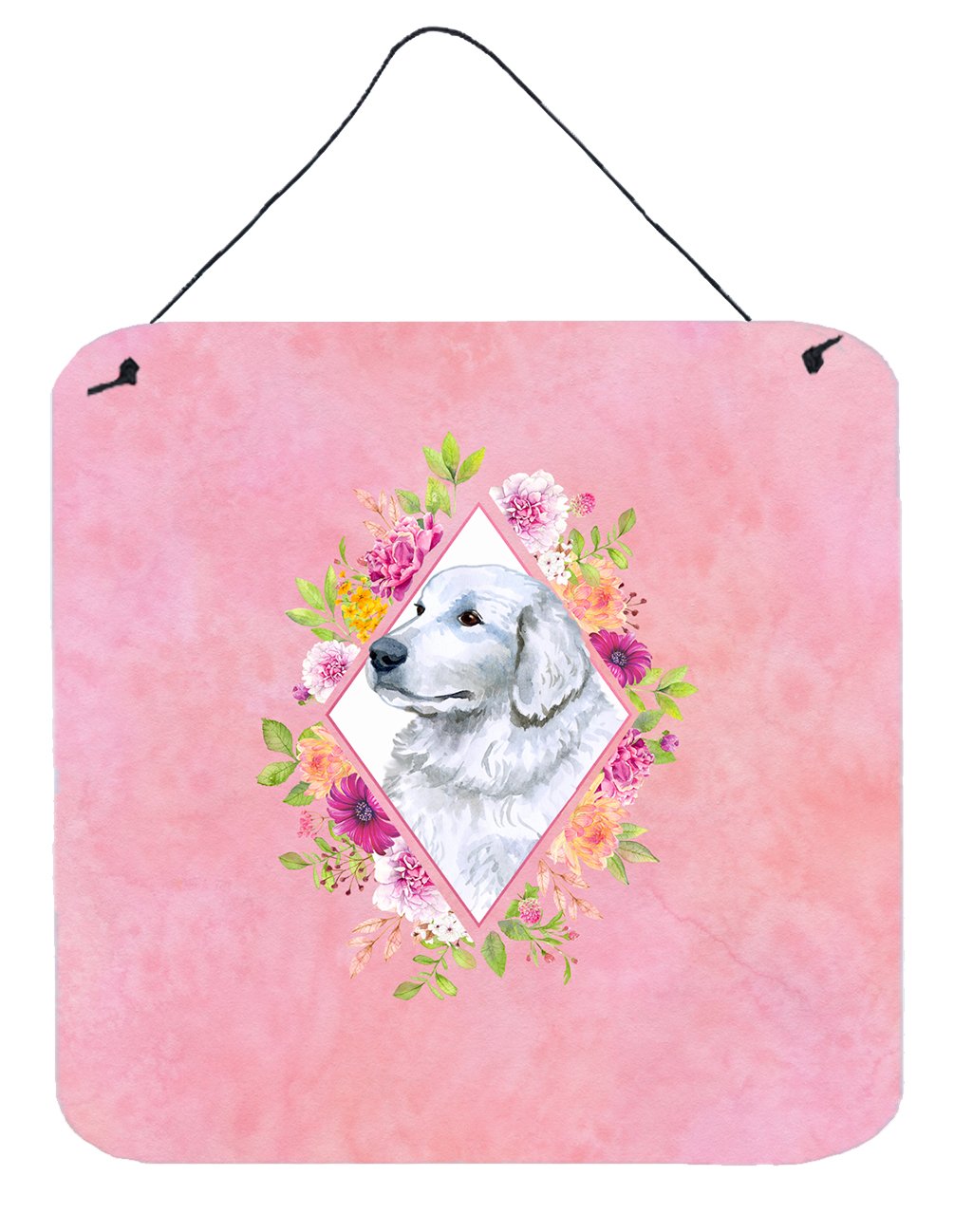 Great Pyrenees Pink Flowers Wall or Door Hanging Prints CK4160DS66 by Caroline's Treasures