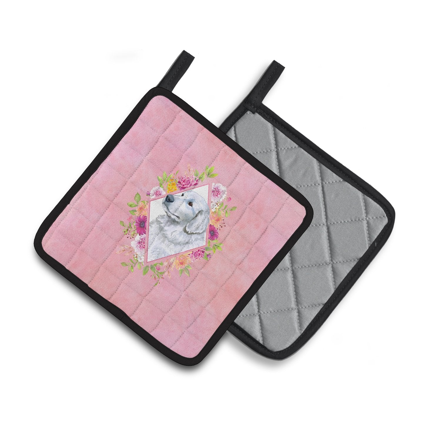 Great Pyrenees Pink Flowers Pair of Pot Holders CK4160PTHD by Caroline's Treasures