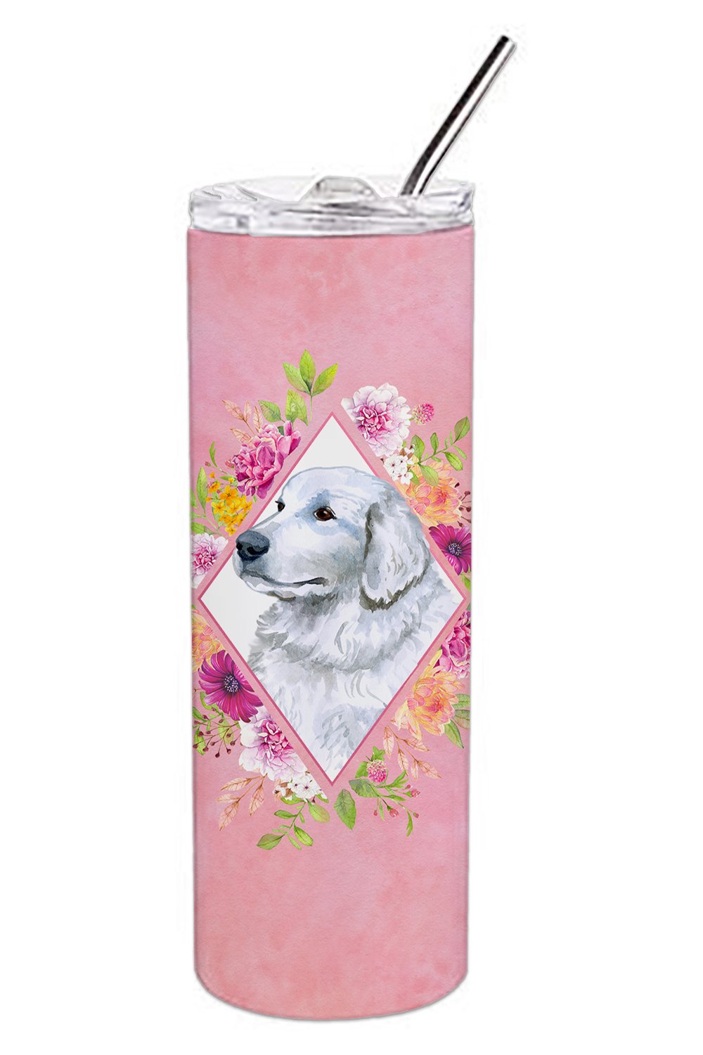 Great Pyrenees Pink Flowers Double Walled Stainless Steel 20 oz Skinny Tumbler CK4160TBL20 by Caroline's Treasures