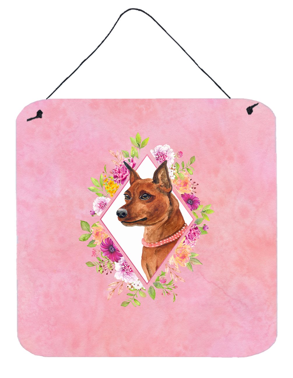 Miniature Pinscher Pink Flowers Wall or Door Hanging Prints CK4161DS66 by Caroline&#39;s Treasures