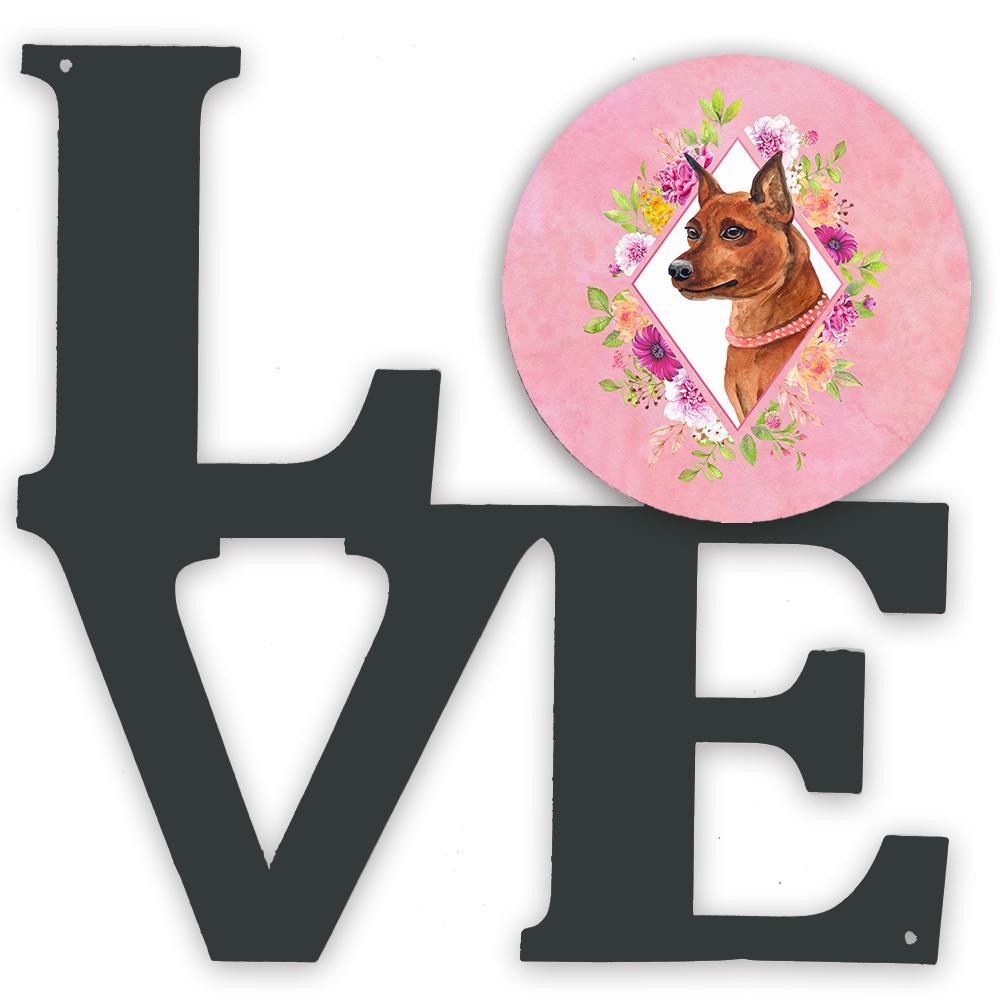 Miniature Pinscher Pink Flowers Metal Wall Artwork LOVE CK4161WALV by Caroline&#39;s Treasures