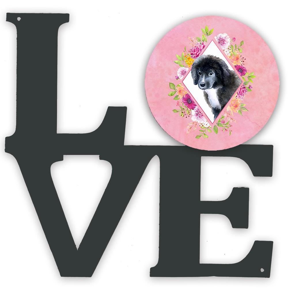 Newfoundland Puppy Pink Flowers Metal Wall Artwork LOVE CK4164WALV by Caroline's Treasures