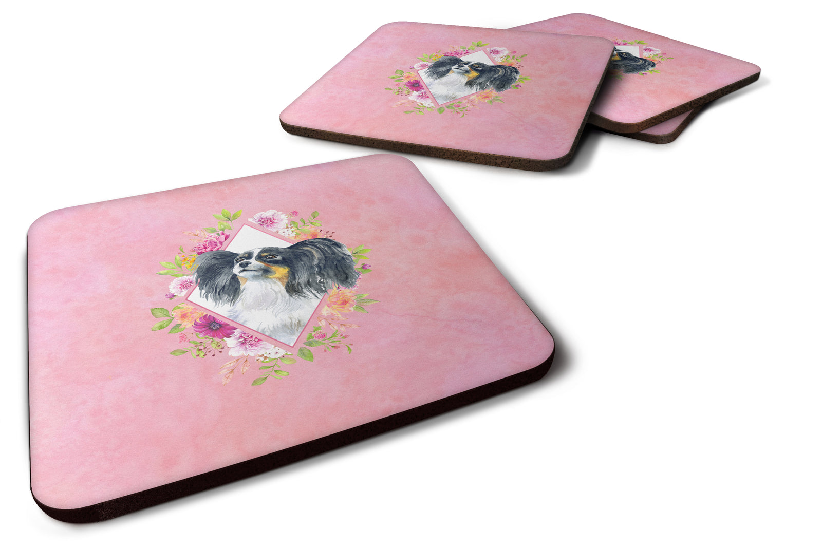 Set of 4 Papillon Pink Flowers Foam Coasters Set of 4 CK4165FC - the-store.com