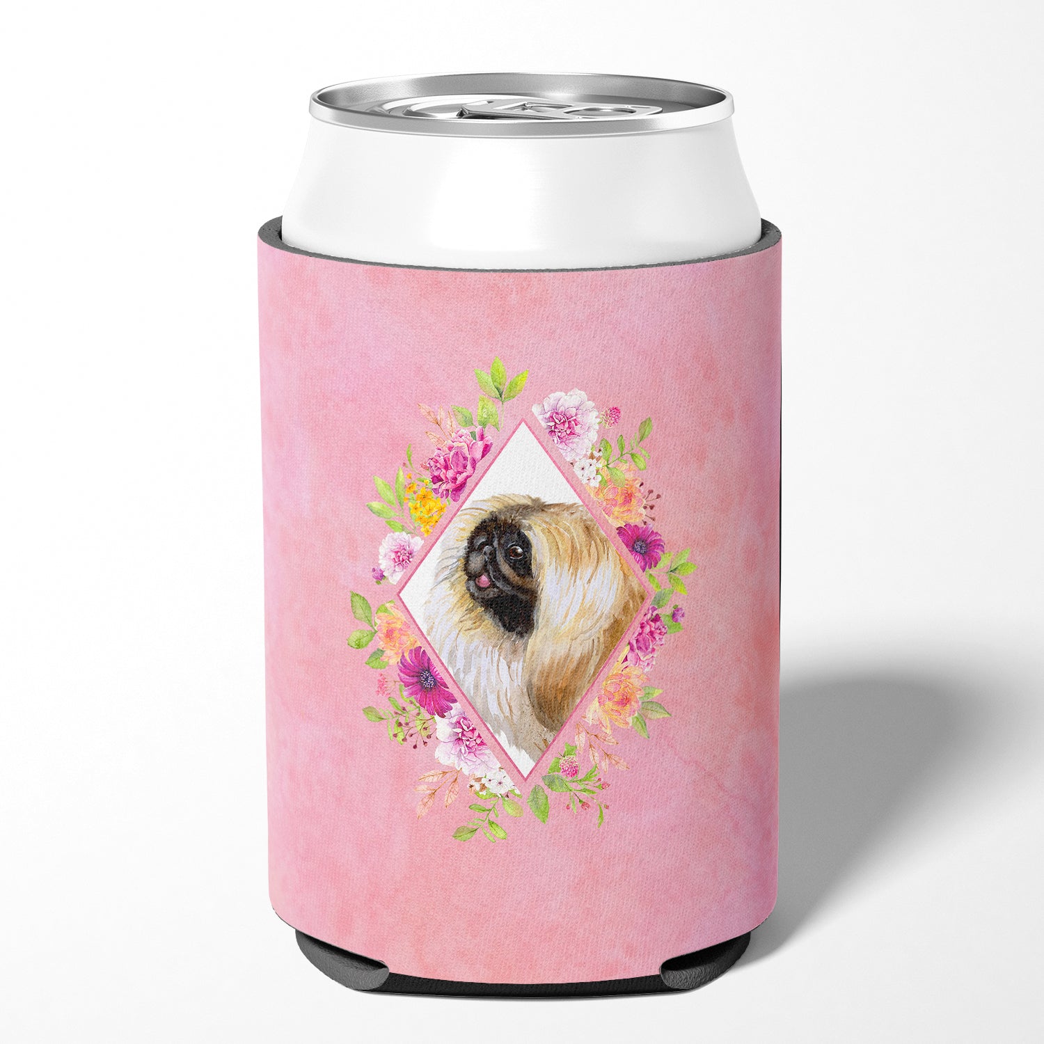 Pekingese Pink Flowers Can or Bottle Hugger CK4166CC  the-store.com.