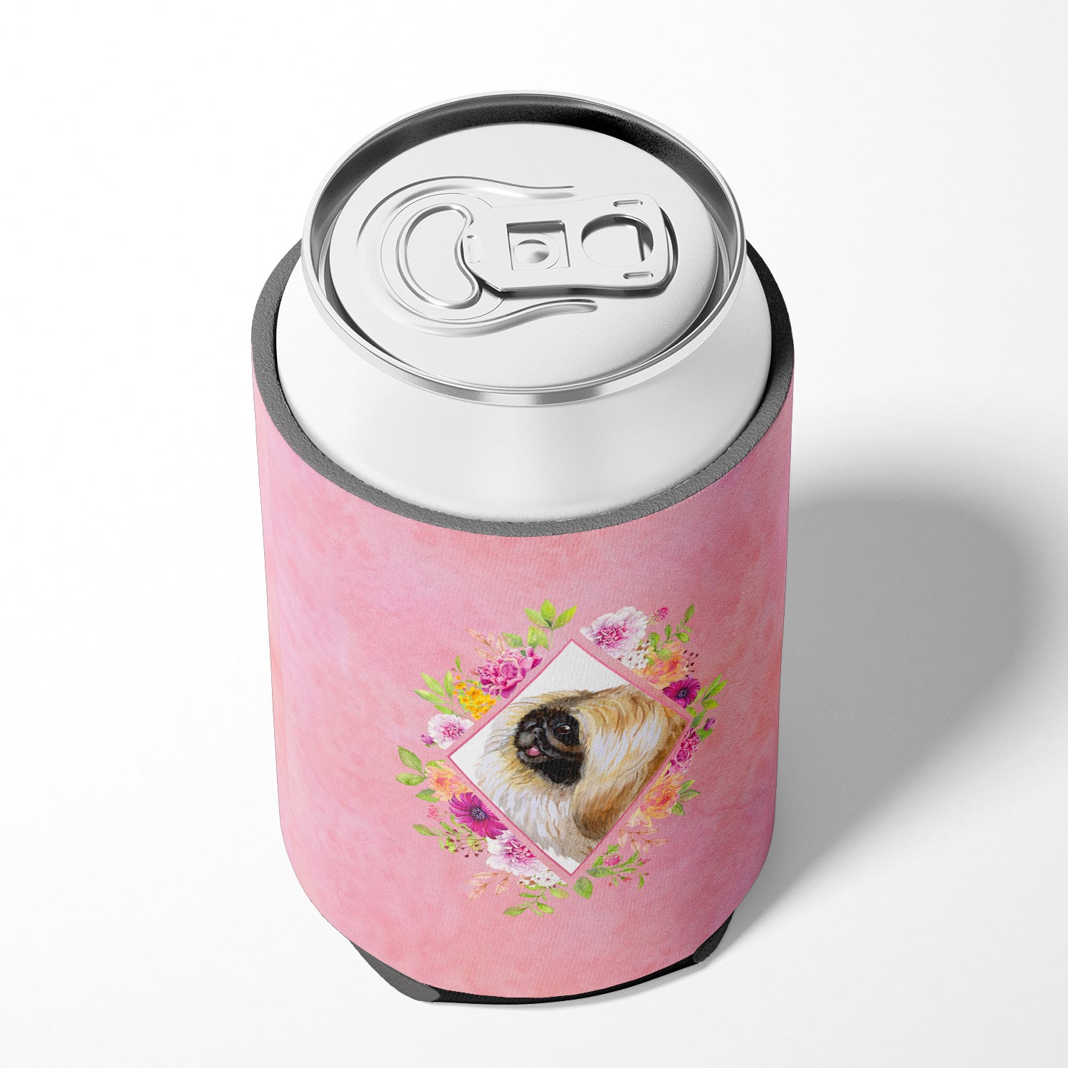 Pekingese Pink Flowers Can or Bottle Hugger CK4166CC  the-store.com.