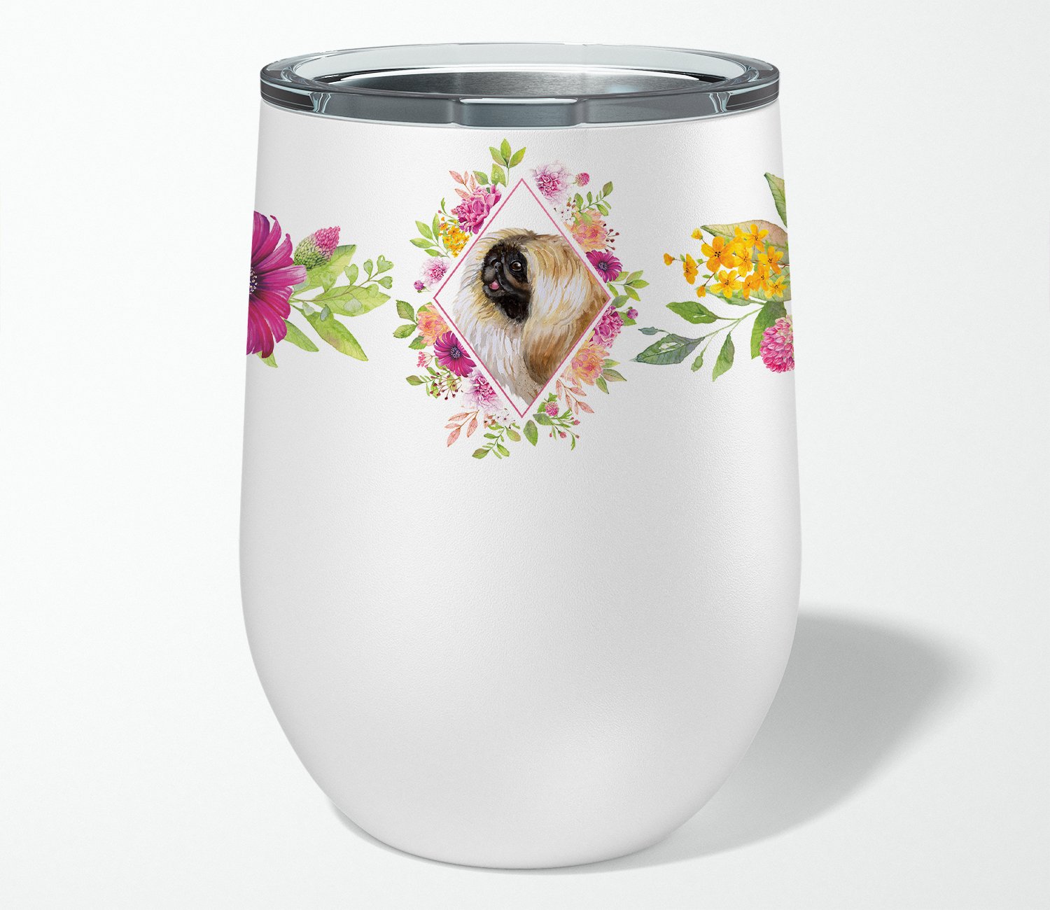 Pekingese Pink Flowers Stainless Steel 12 oz Stemless Wine Glass CK4166TBL12 by Caroline's Treasures