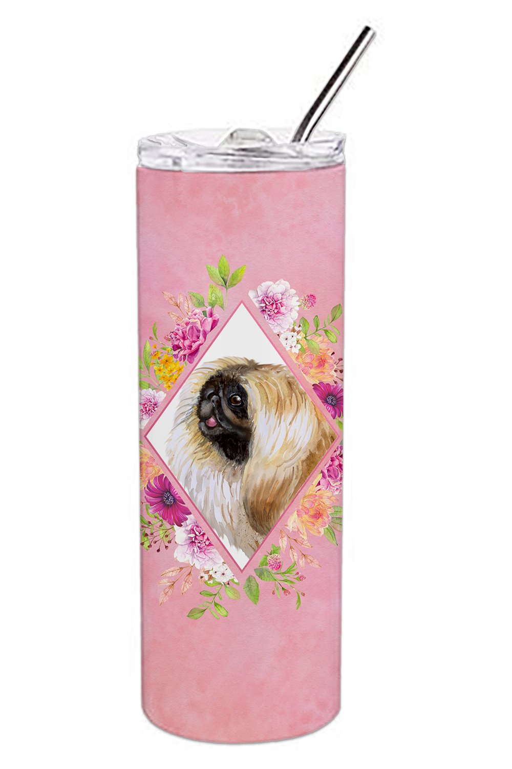 Pekingese Pink Flowers Double Walled Stainless Steel 20 oz Skinny Tumbler CK4166TBL20 by Caroline&#39;s Treasures