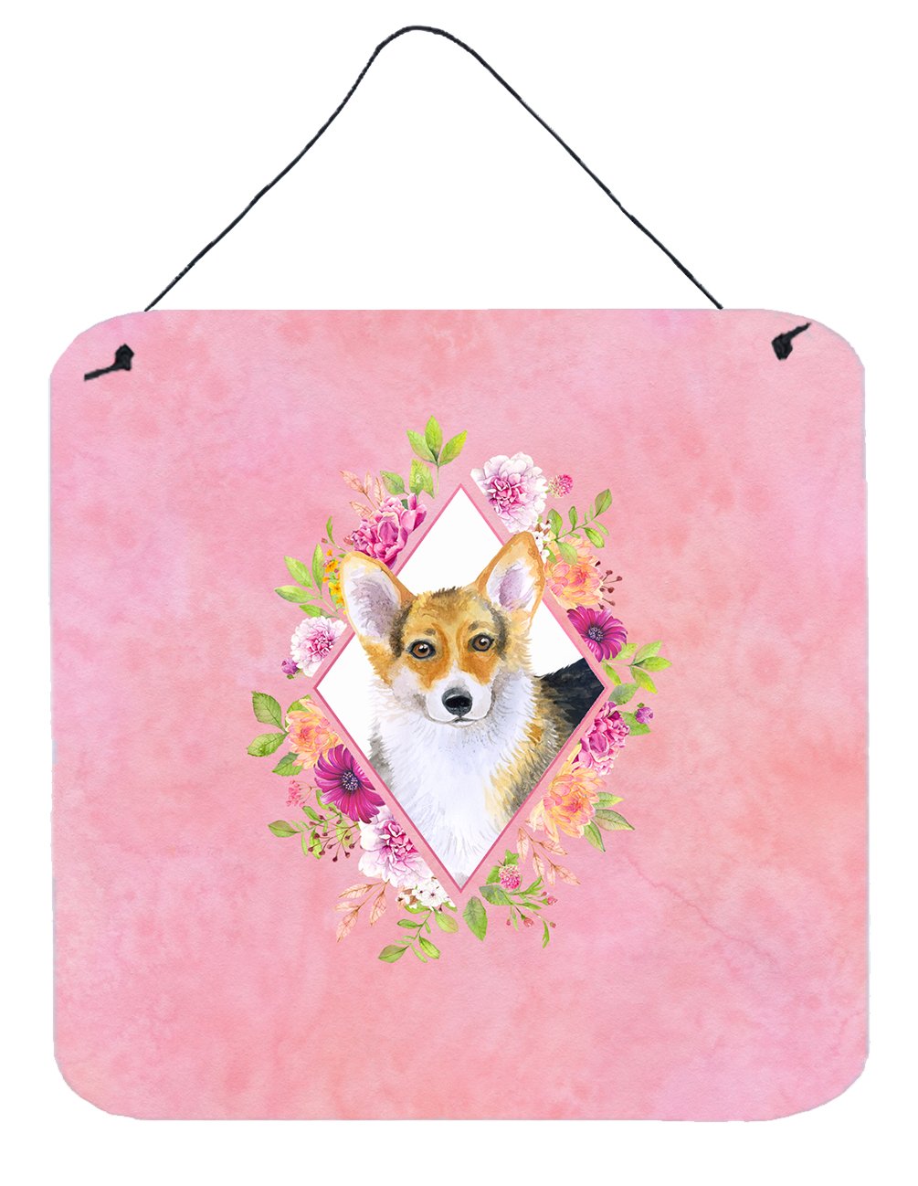 Corgi Pink Flowers Wall or Door Hanging Prints CK4167DS66 by Caroline&#39;s Treasures