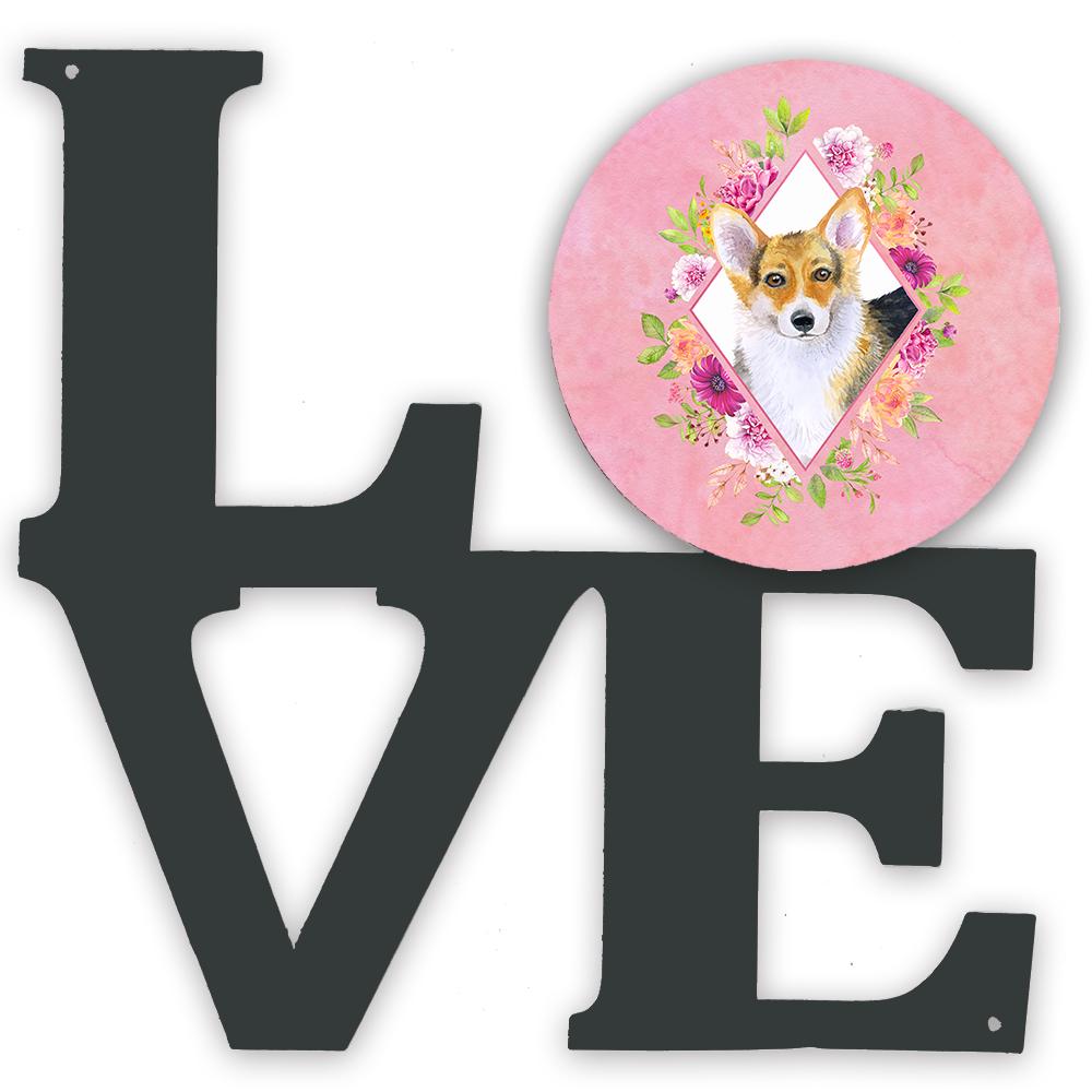 Corgi Pink Flowers Metal Wall Artwork LOVE CK4167WALV by Caroline's Treasures