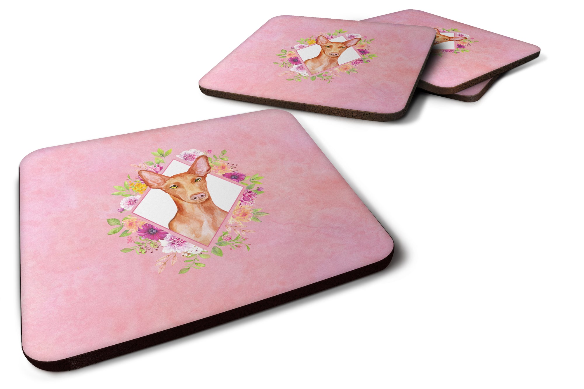 Set of 4 Pharaoh Hound Pink Flowers Foam Coasters Set of 4 CK4168FC - the-store.com