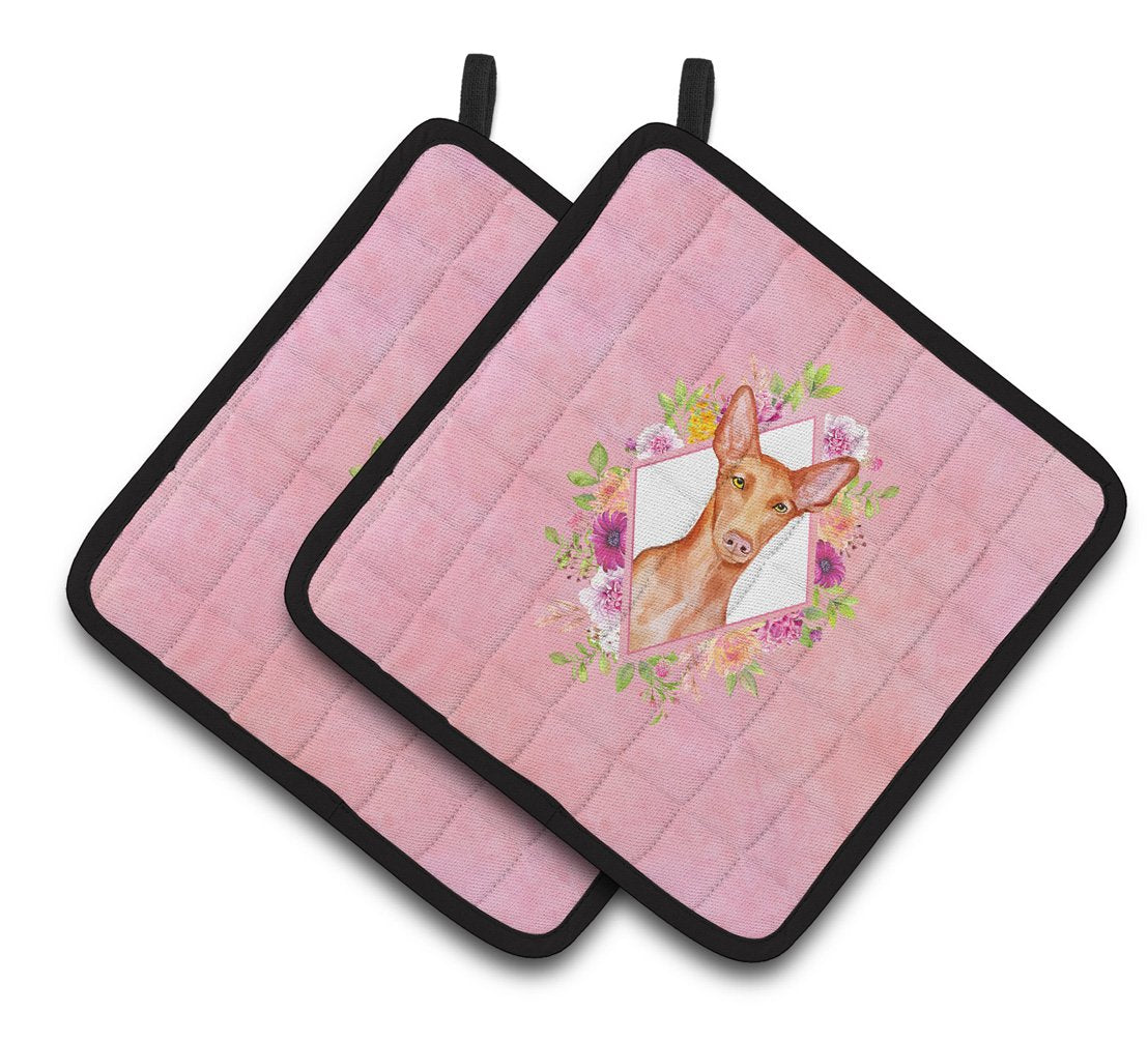 Pharaoh Hound Pink Flowers Pair of Pot Holders CK4168PTHD by Caroline's Treasures