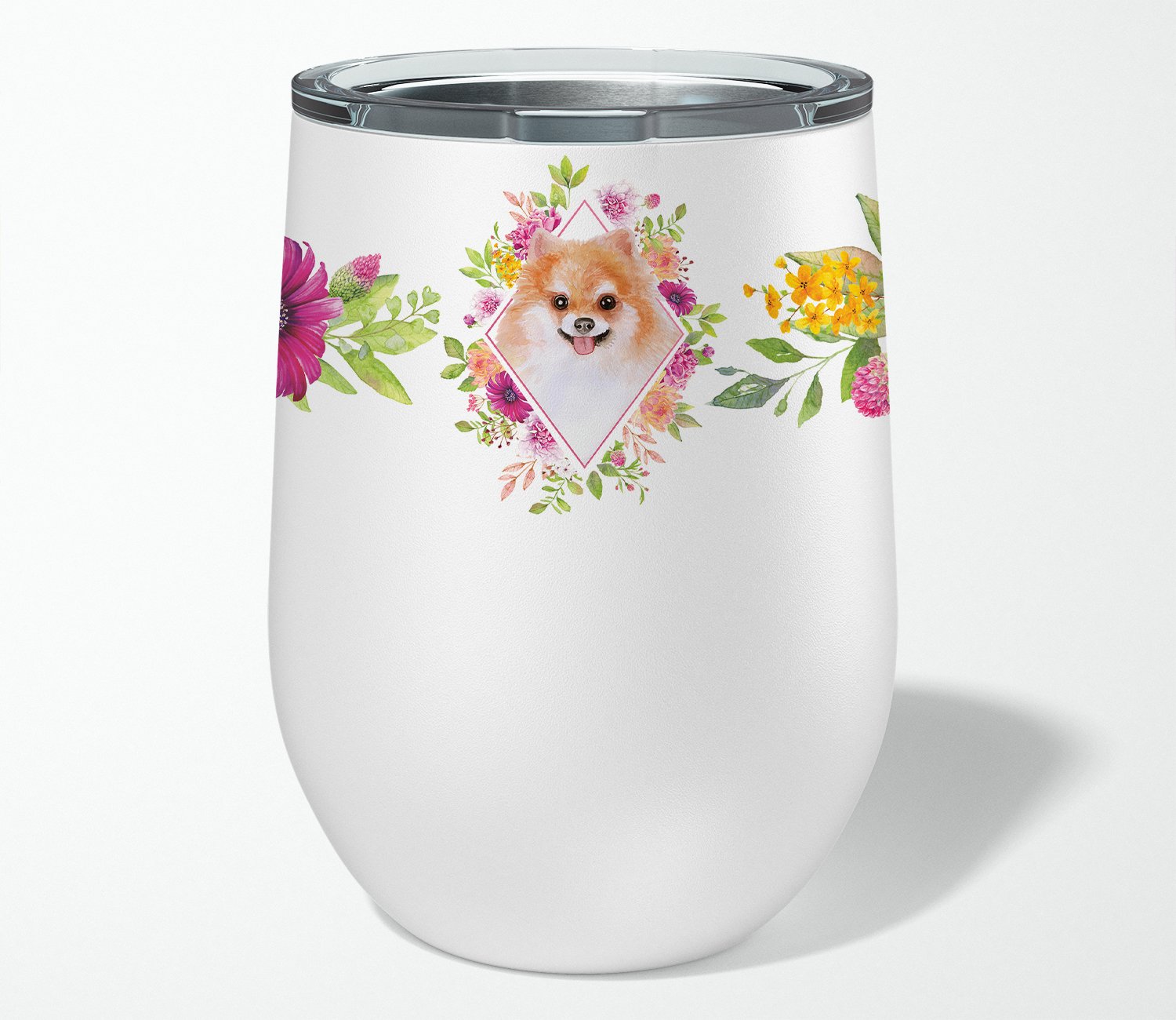 Pomeranian #1 Pink Flowers Stainless Steel 12 oz Stemless Wine Glass CK4169TBL12 by Caroline's Treasures