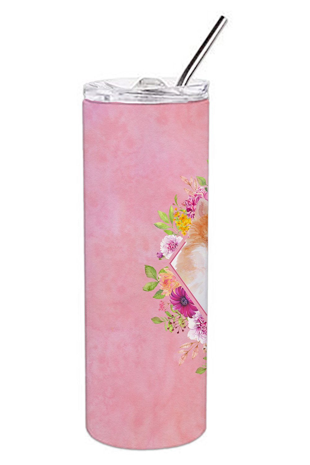 Pomeranian #1 Pink Flowers Double Walled Stainless Steel 20 oz Skinny Tumbler CK4169TBL20 by Caroline's Treasures