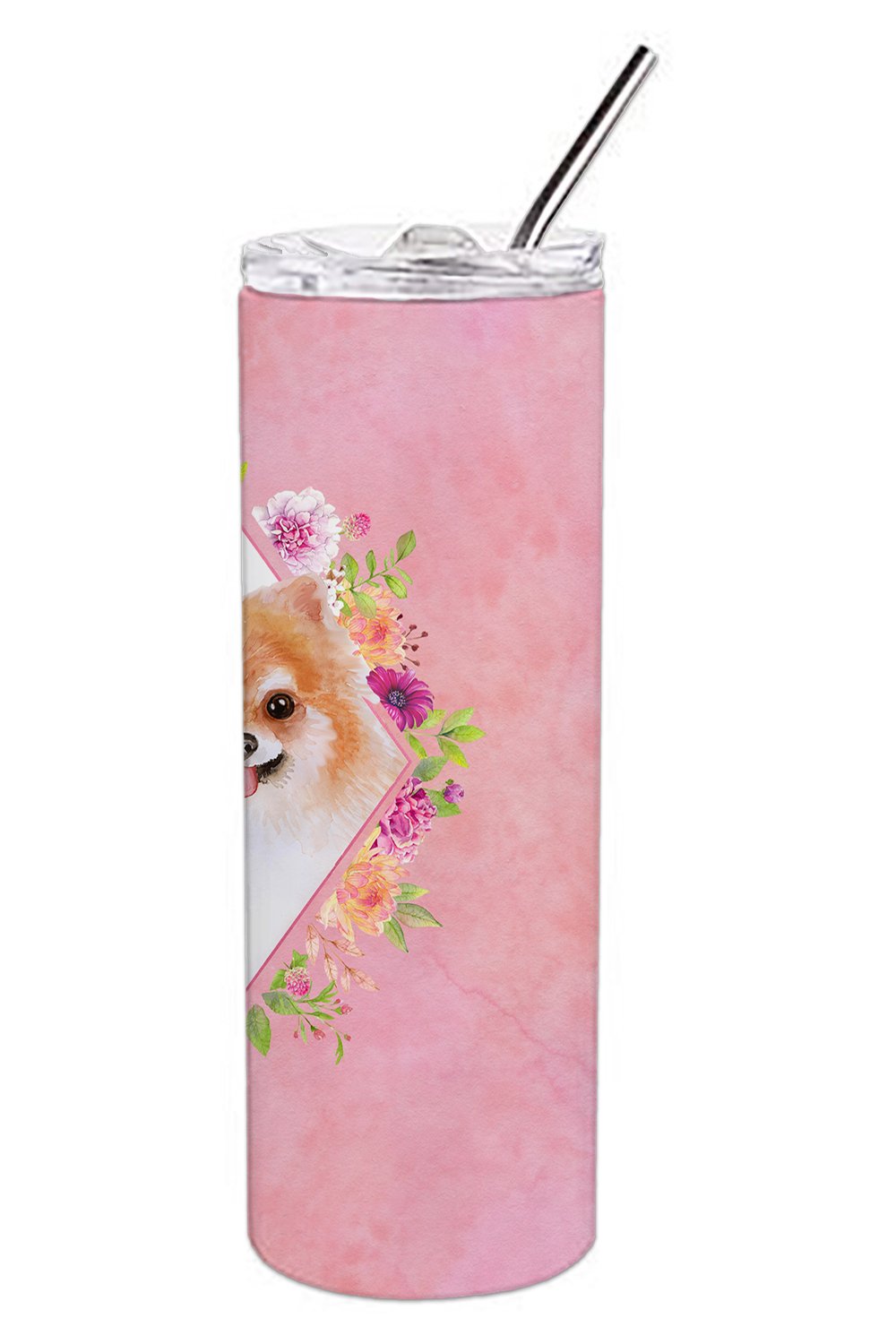 Pomeranian #1 Pink Flowers Double Walled Stainless Steel 20 oz Skinny Tumbler CK4169TBL20 by Caroline's Treasures