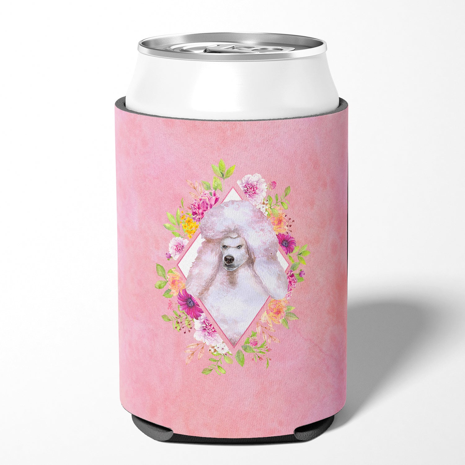 Standard White Poodle Pink Flowers Can or Bottle Hugger CK4171CC  the-store.com.