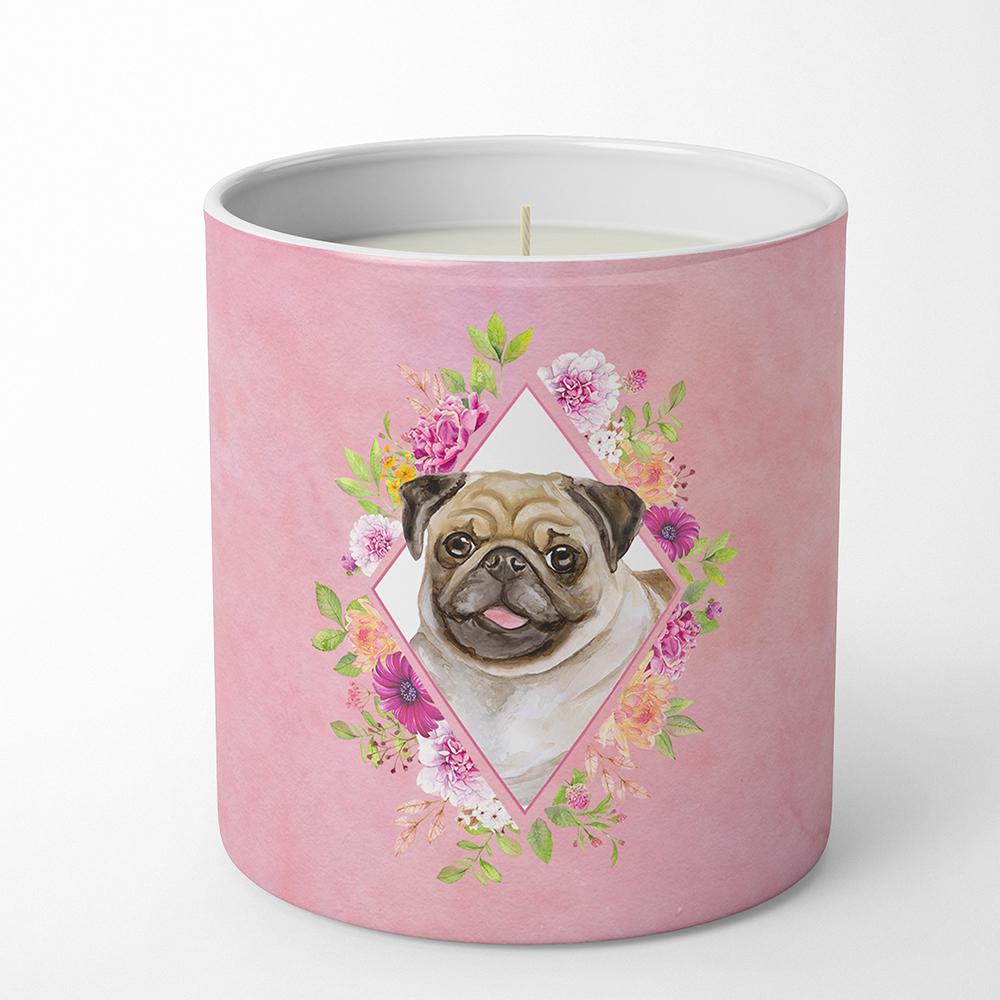 Fawn Pug Pink Flowers 10 oz Decorative Soy Candle CK4174CDL by Caroline's Treasures