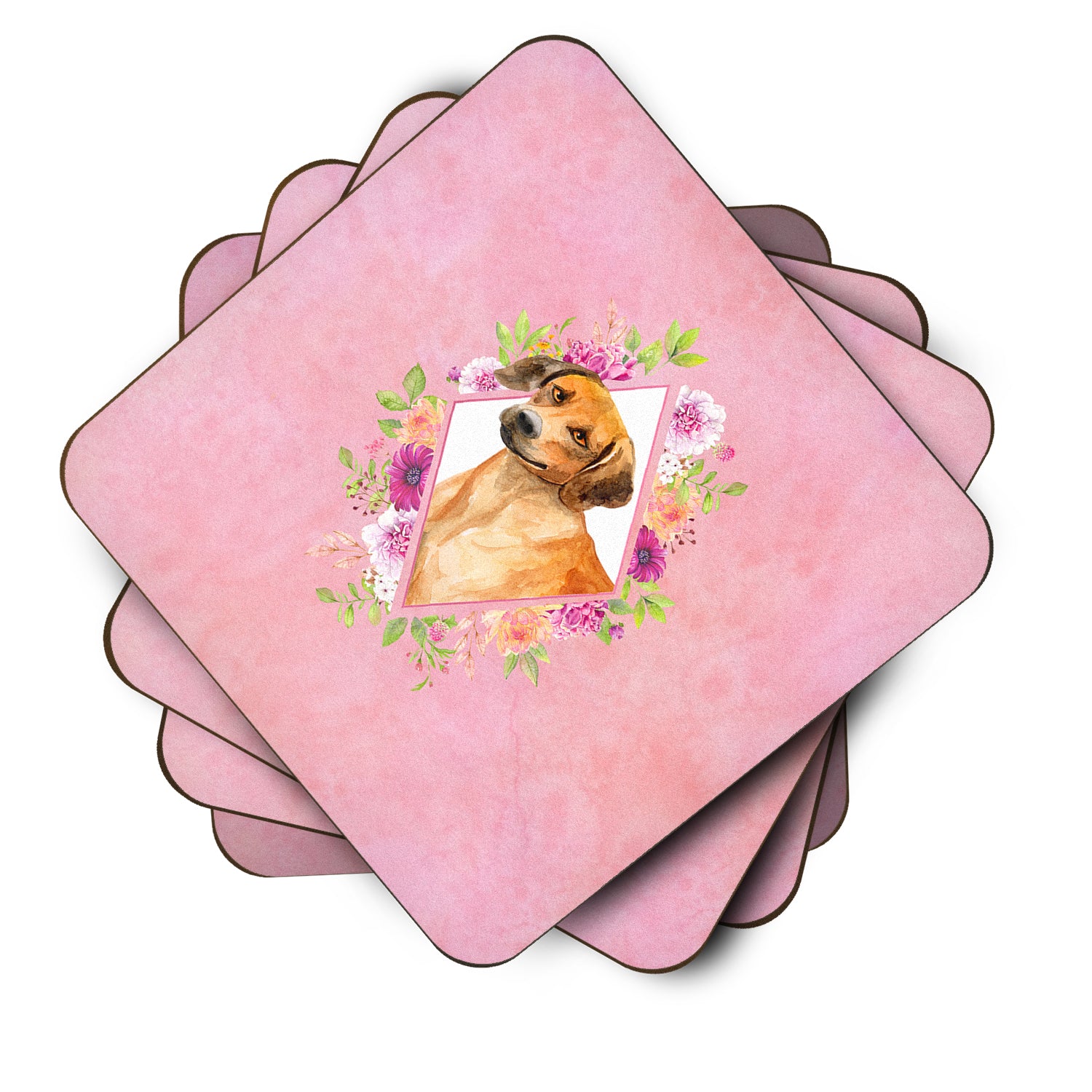 Set of 4 Rhodesian Ridgeback Pink Flowers Foam Coasters Set of 4 CK4175FC - the-store.com