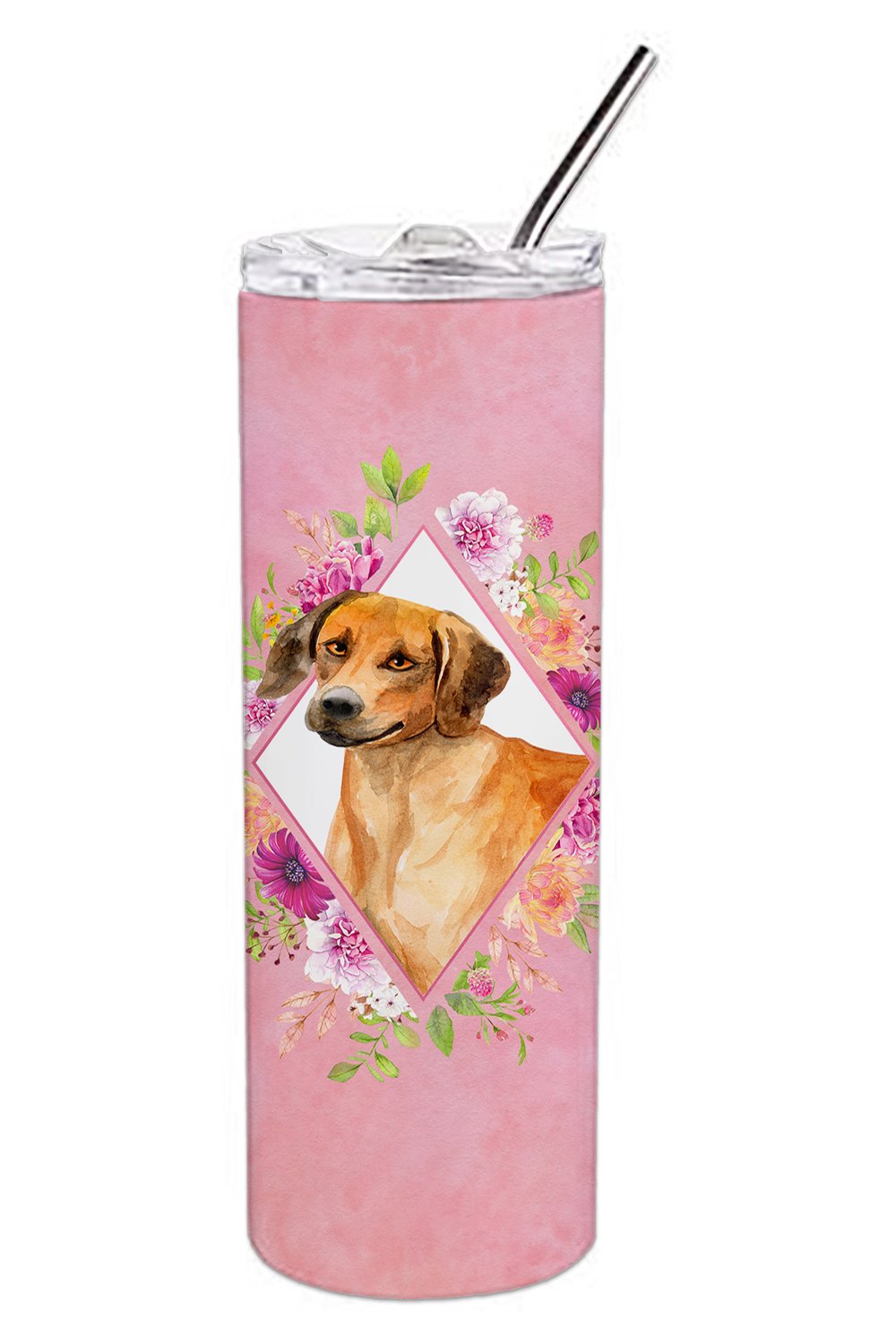 Rhodesian Ridgeback Pink Flowers Double Walled Stainless Steel 20 oz Skinny Tumbler CK4175TBL20 by Caroline's Treasures