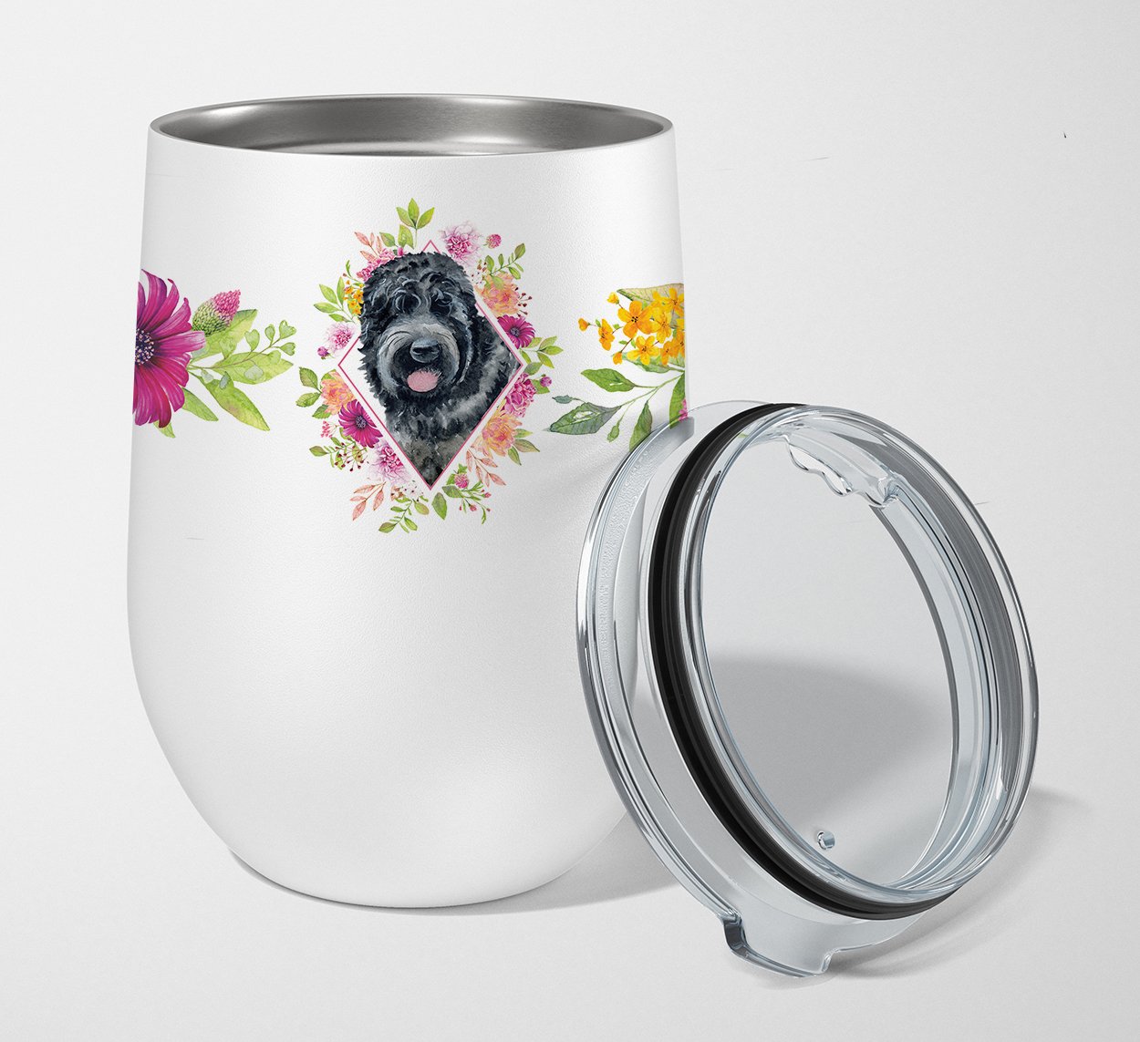 Russian Black Terrier Pink Flowers Stainless Steel 12 oz Stemless Wine Glass CK4176TBL12 by Caroline's Treasures