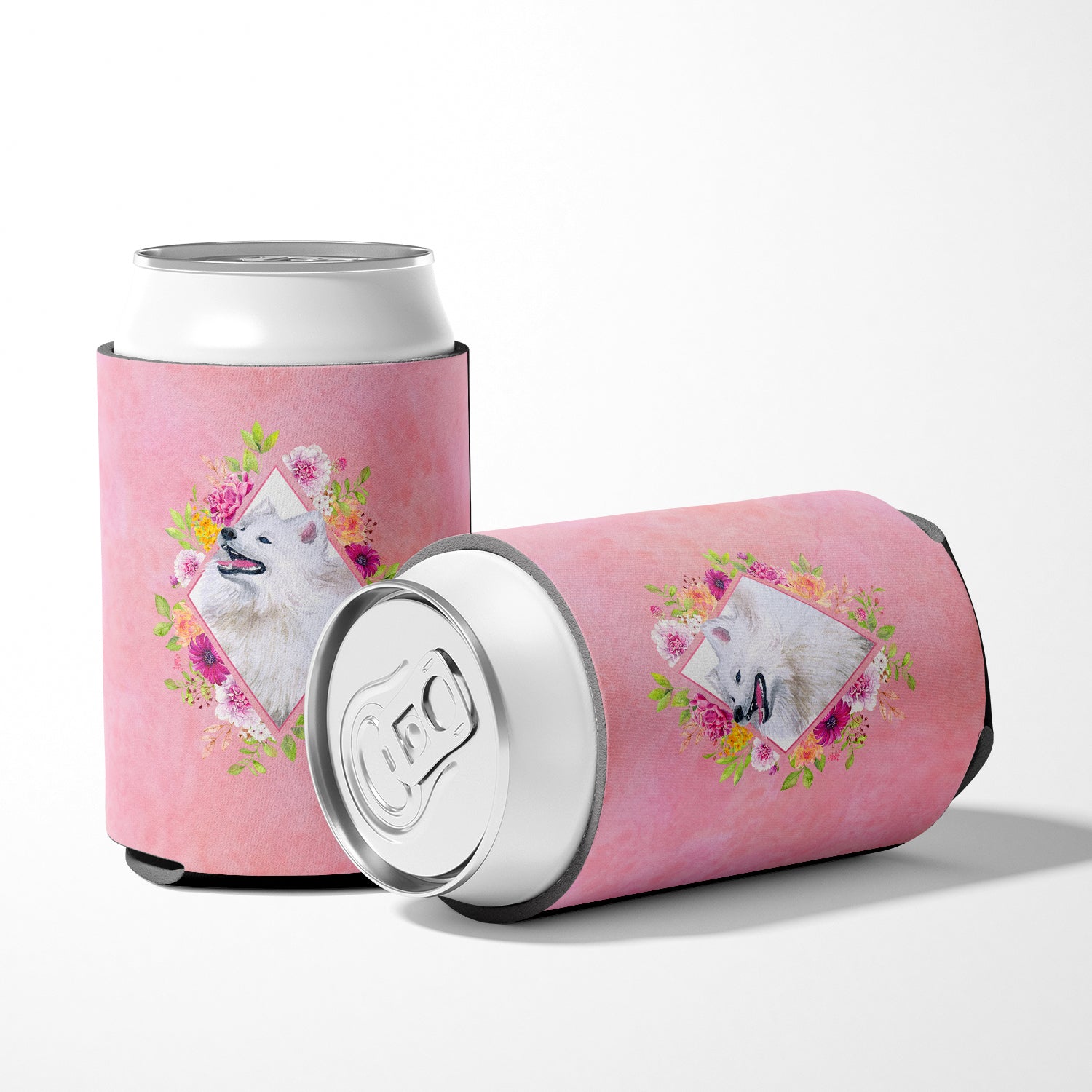 Samoyed Pink Flowers Can or Bottle Hugger CK4177CC  the-store.com.