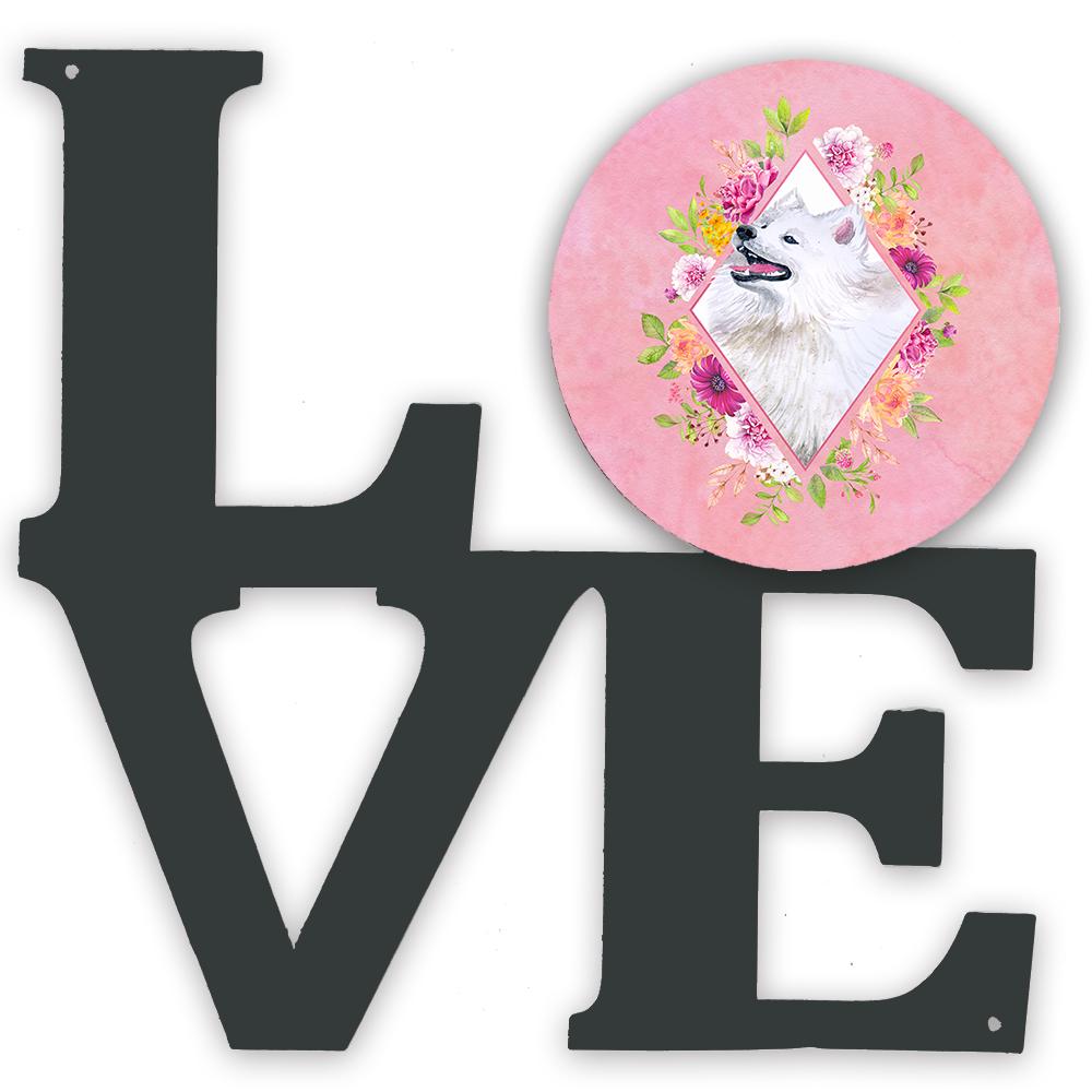 Samoyed Pink Flowers Metal Wall Artwork LOVE CK4177WALV by Caroline's Treasures