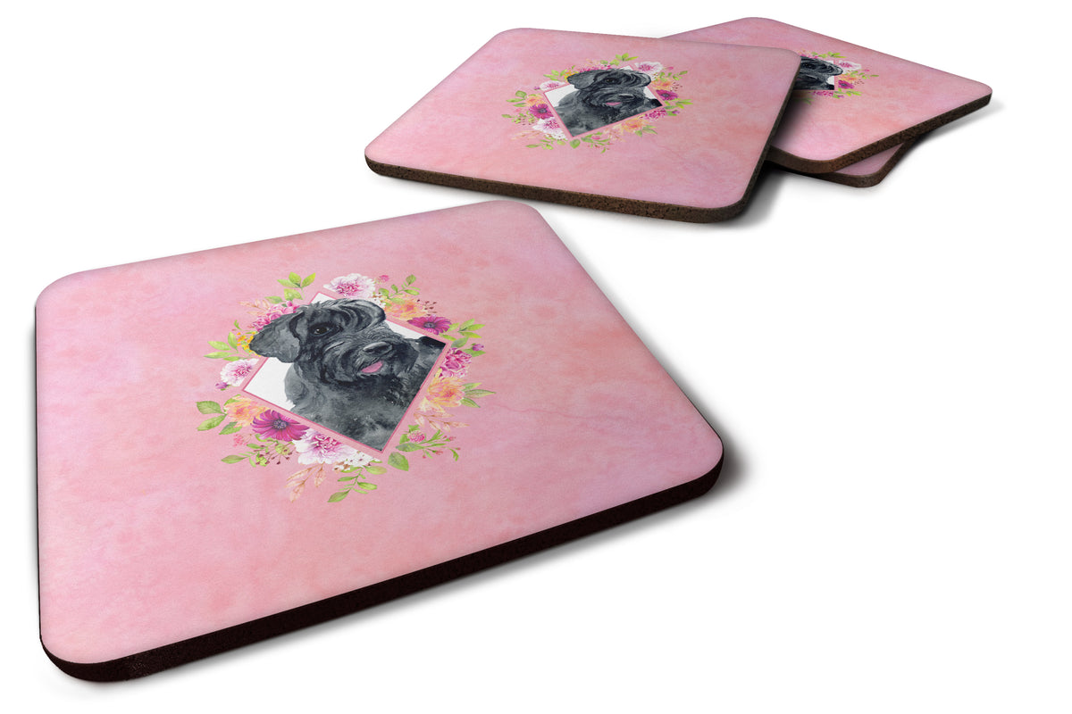 Set of 4 Giant Schnauzer Pink Flowers Foam Coasters Set of 4 CK4178FC - the-store.com