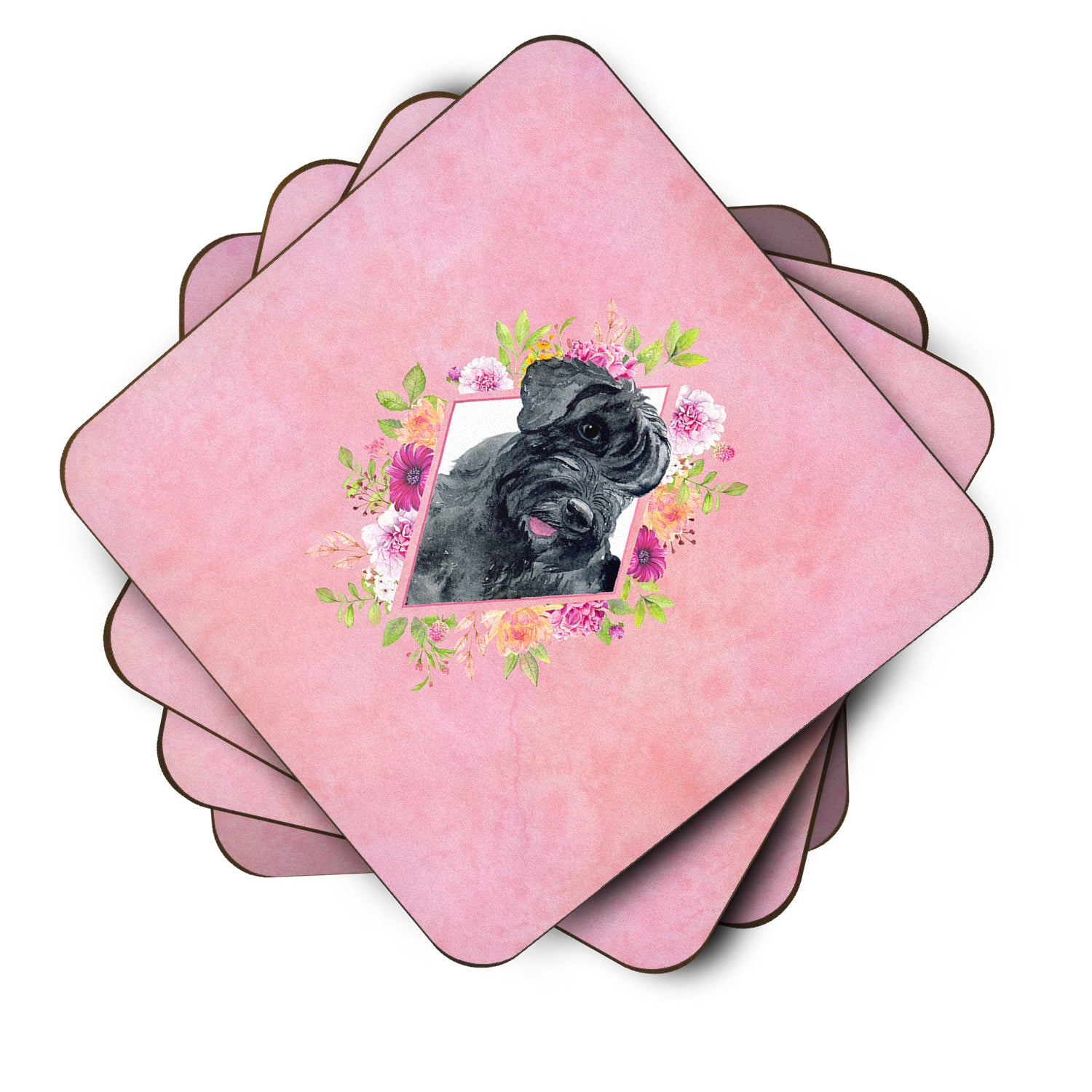 Set of 4 Giant Schnauzer Pink Flowers Foam Coasters Set of 4 CK4178FC - the-store.com