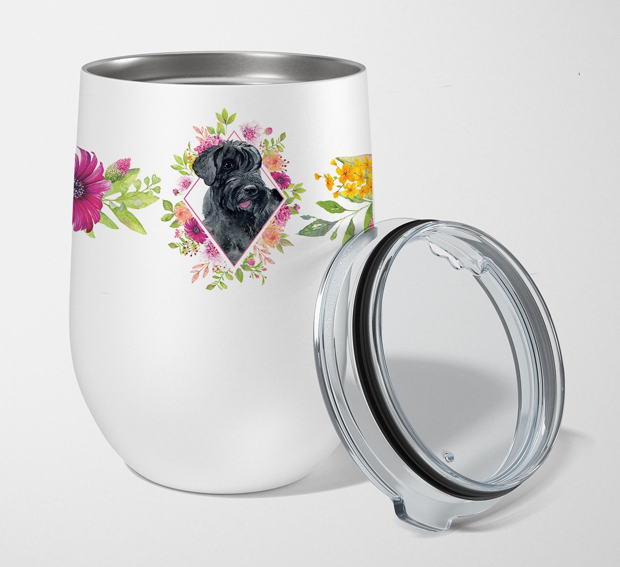 Giant Schnauzer Pink Flowers Stainless Steel 12 oz Stemless Wine Glass CK4178TBL12 by Caroline's Treasures