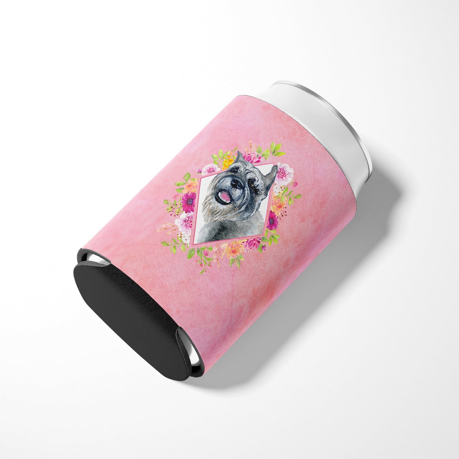 Schnauzer Pink Flowers Can or Bottle Hugger CK4179CC  the-store.com.