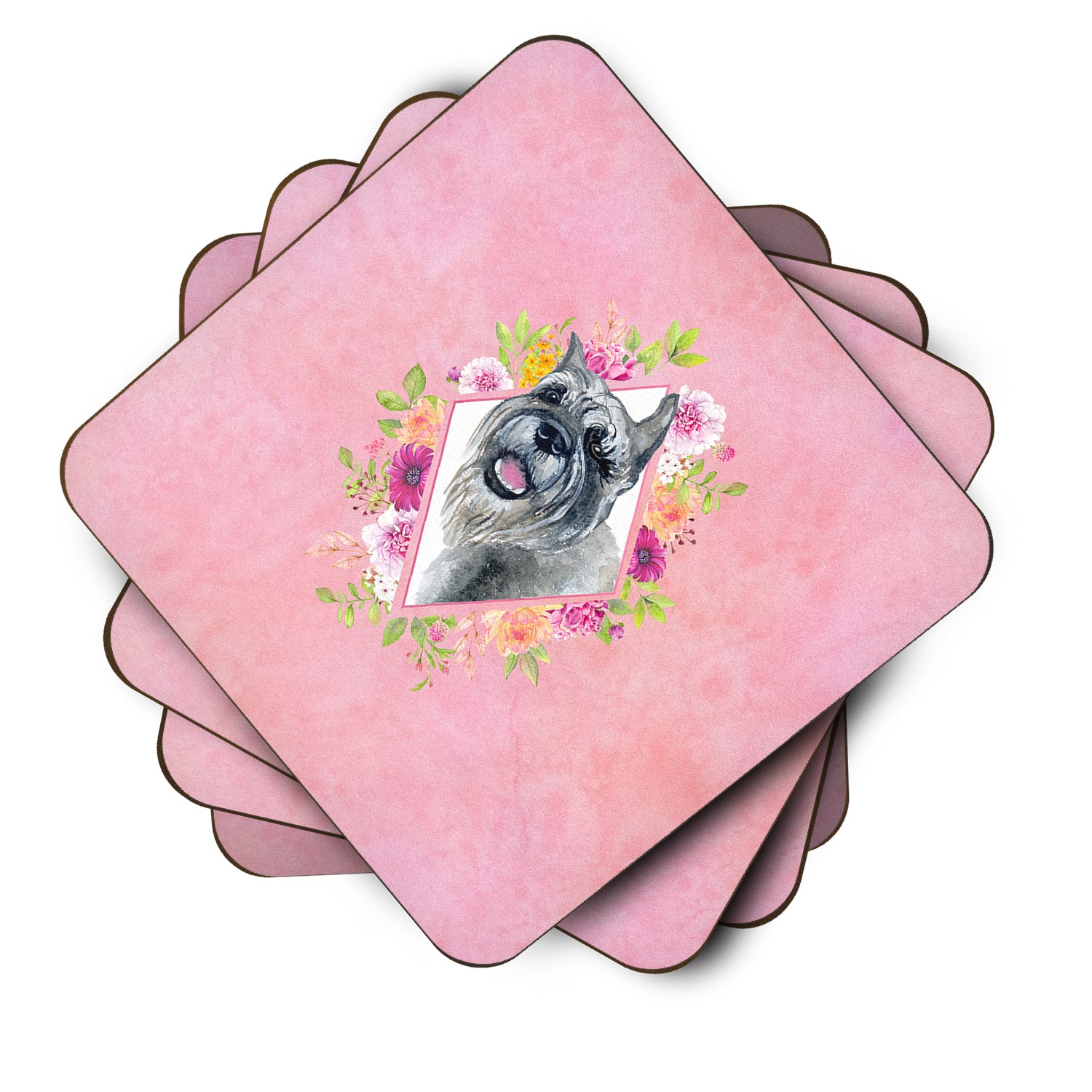 Set of 4 Schnauzer Pink Flowers Foam Coasters Set of 4 CK4179FC - the-store.com