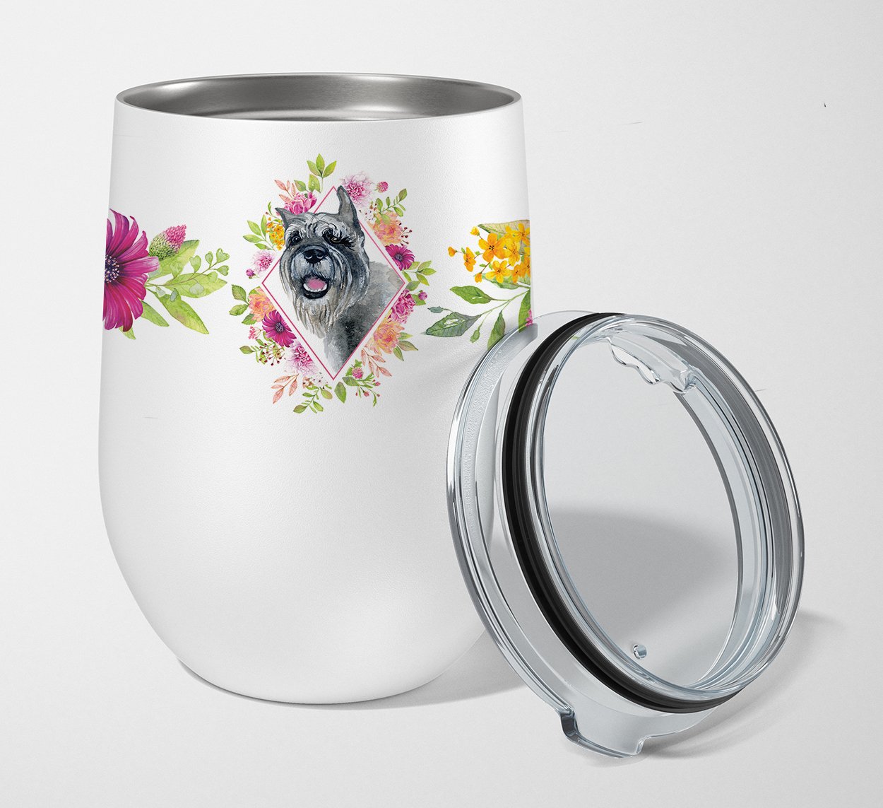 Schnauzer Pink Flowers Stainless Steel 12 oz Stemless Wine Glass CK4179TBL12 by Caroline's Treasures