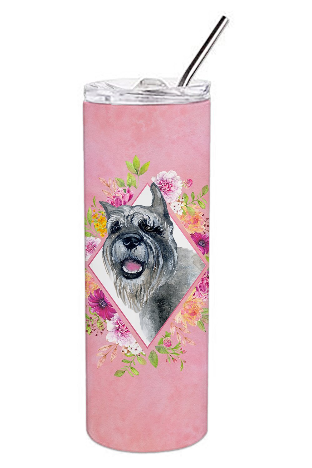 Schnauzer Pink Flowers Double Walled Stainless Steel 20 oz Skinny Tumbler CK4179TBL20 by Caroline's Treasures