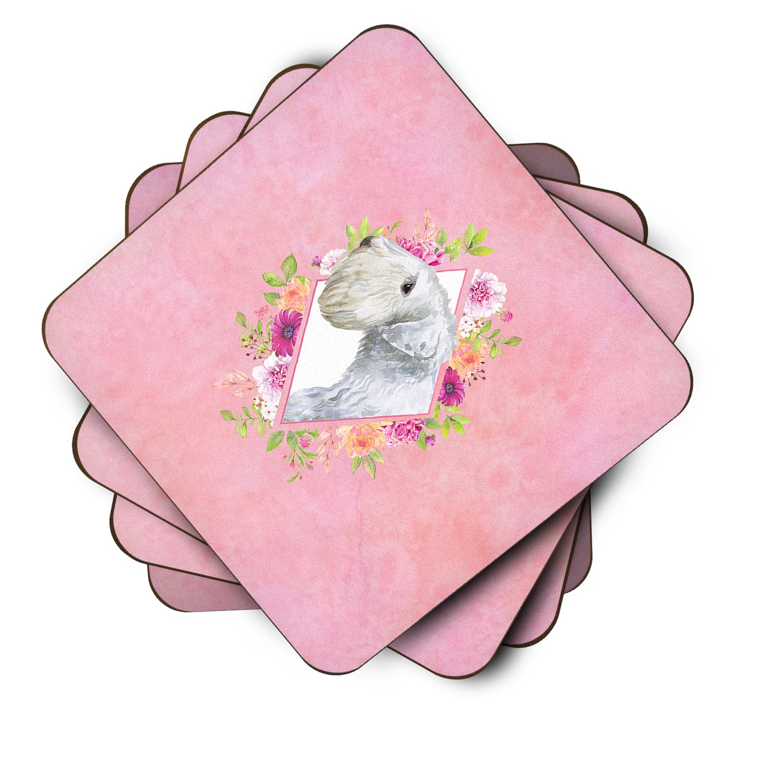 Set of 4 Sealyham Terrier Pink Flowers Foam Coasters Set of 4 CK4180FC - the-store.com