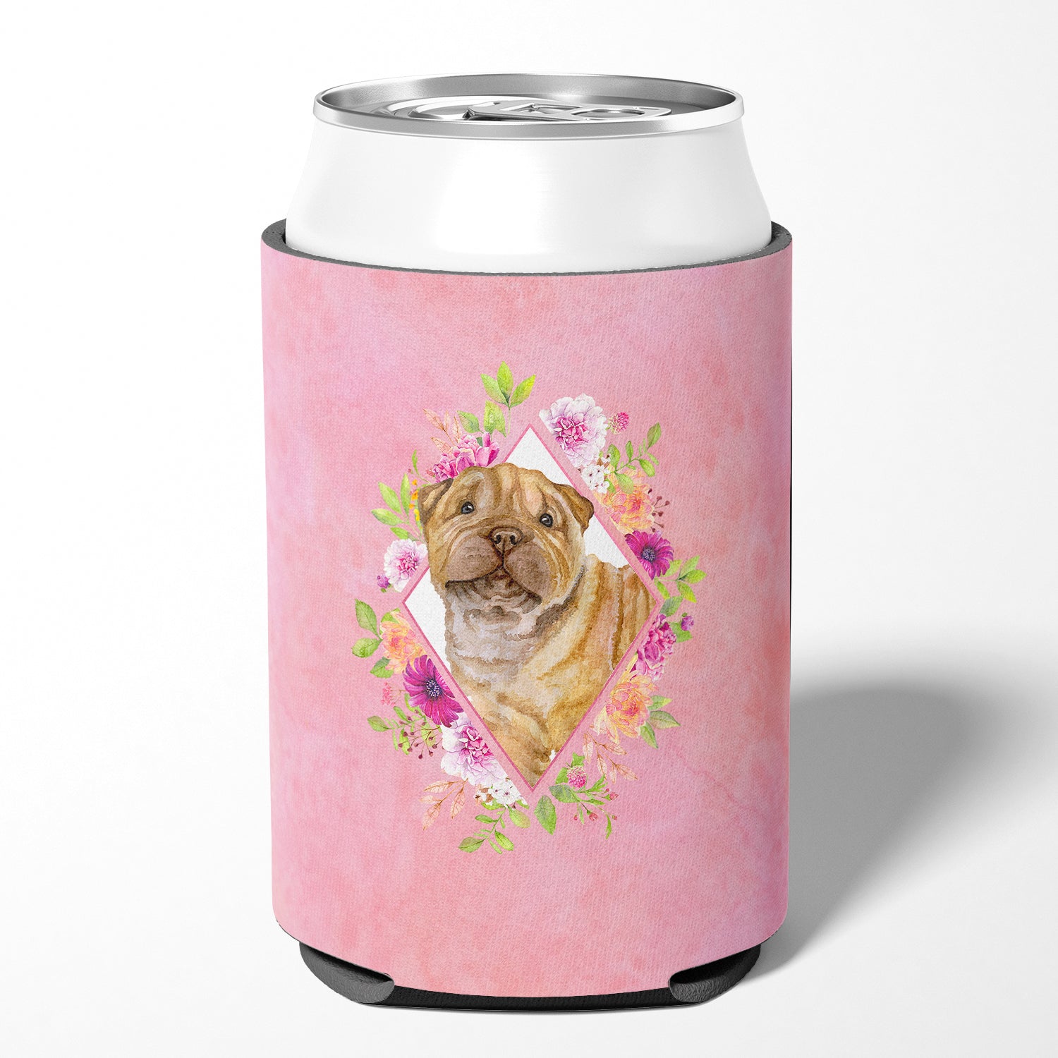 Shar Pei Pink Flowers Can or Bottle Hugger CK4181CC  the-store.com.