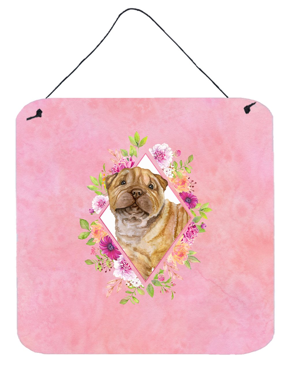 Shar Pei Pink Flowers Wall or Door Hanging Prints CK4181DS66 by Caroline's Treasures