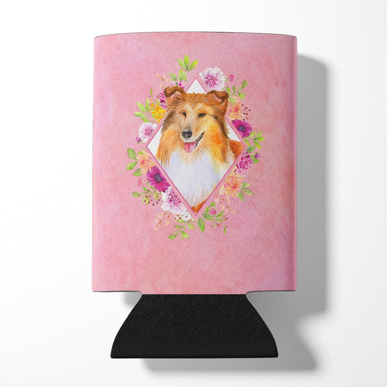 Sheltie Shetland Sheepdog Pink Flowers Can or Bottle Hugger CK4182CC  the-store.com.