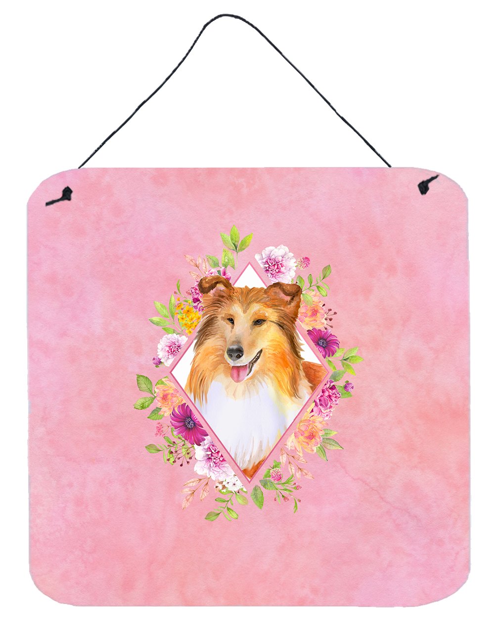 Sheltie Shetland Sheepdog Pink Flowers Wall or Door Hanging Prints CK4182DS66 by Caroline&#39;s Treasures