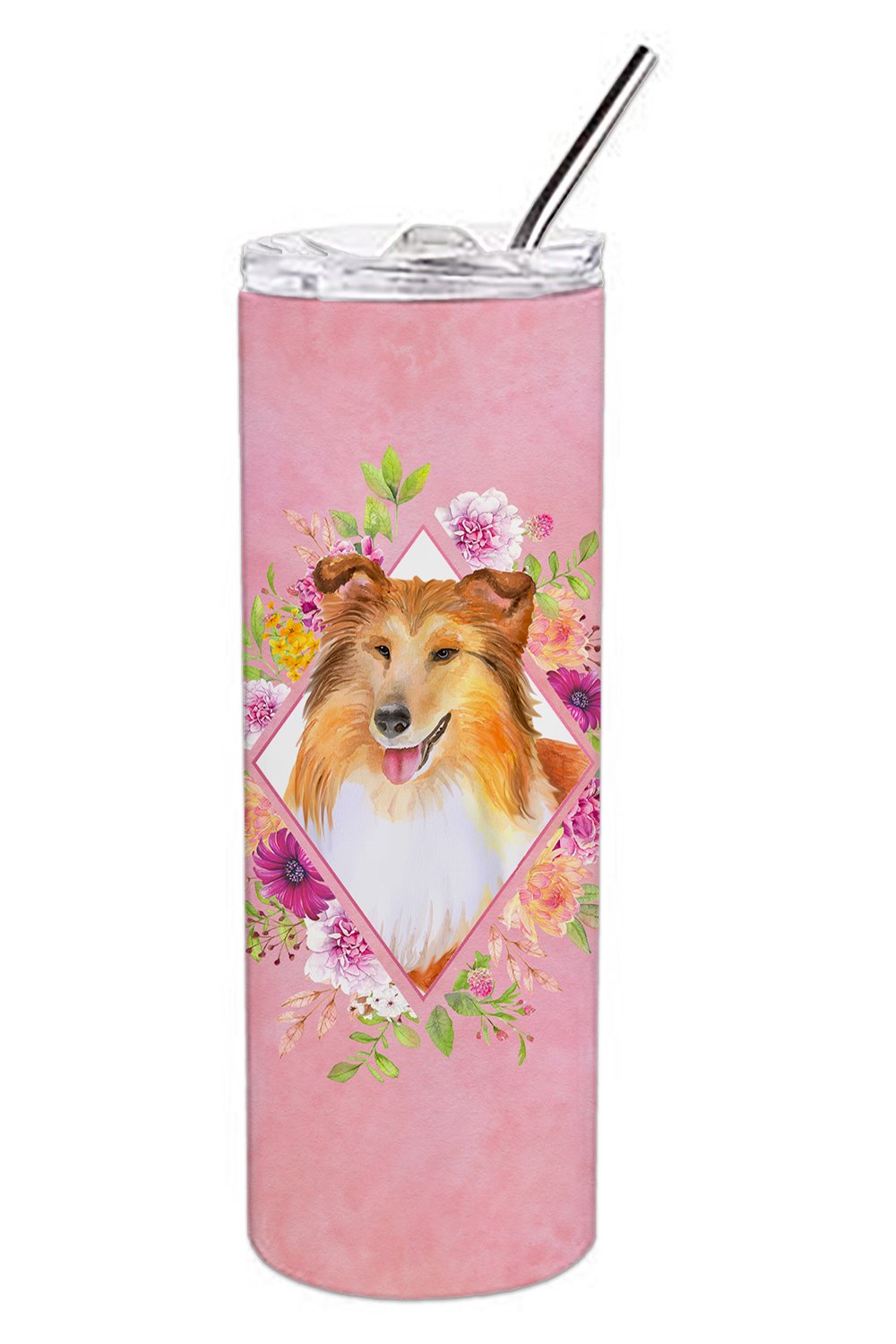 Sheltie Shetland Sheepdog Pink Flowers Double Walled Stainless Steel 20 oz Skinny Tumbler CK4182TBL20 by Caroline's Treasures