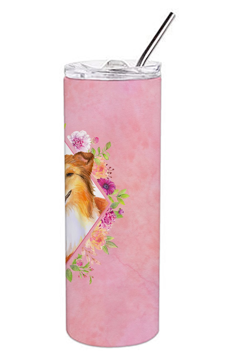 Sheltie Shetland Sheepdog Pink Flowers Double Walled Stainless Steel 20 oz Skinny Tumbler CK4182TBL20 by Caroline's Treasures