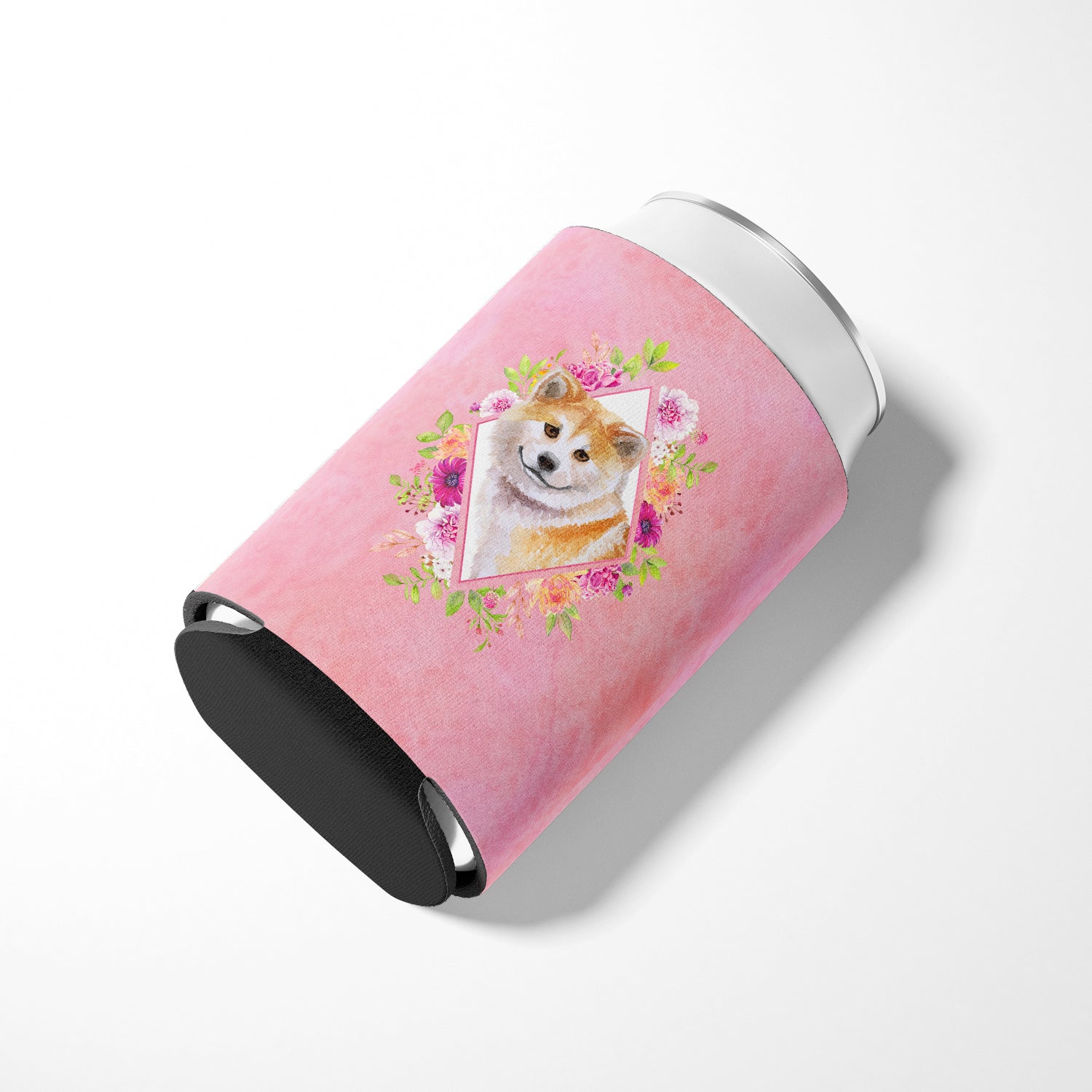 Shiba Inu Pink Flowers Can or Bottle Hugger CK4183CC  the-store.com.