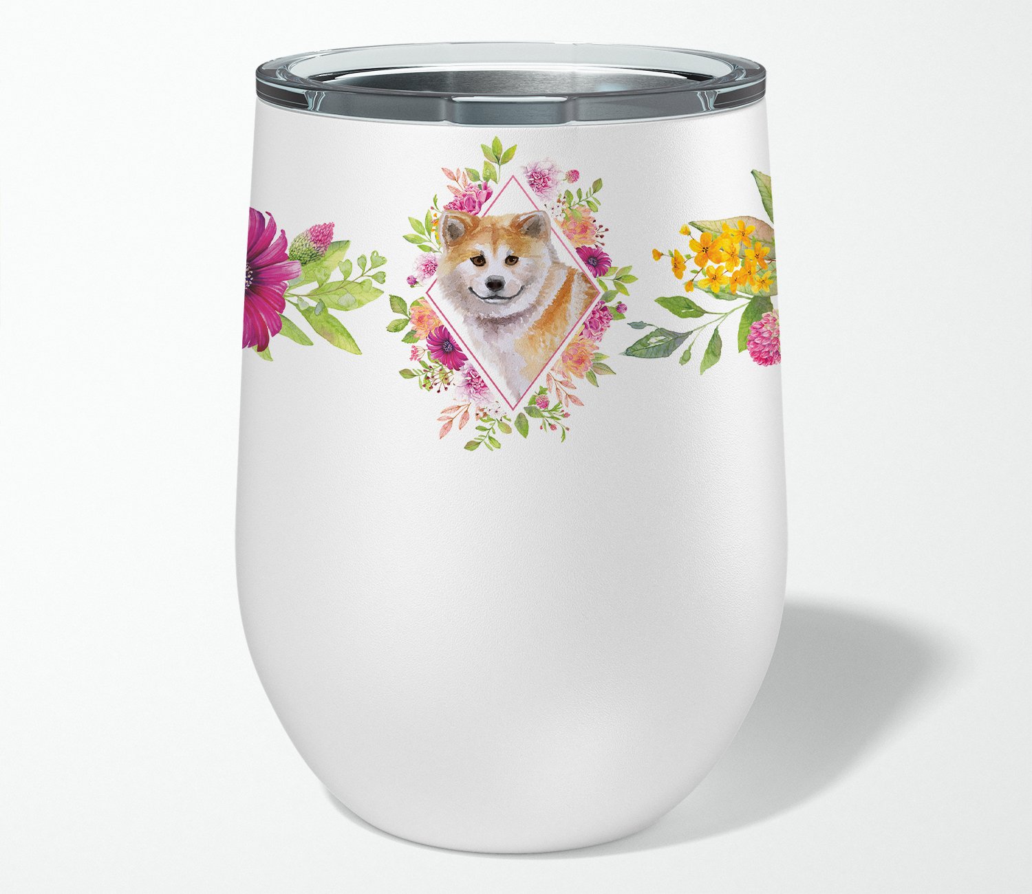 Shiba Inu Pink Flowers Stainless Steel 12 oz Stemless Wine Glass CK4183TBL12 by Caroline's Treasures