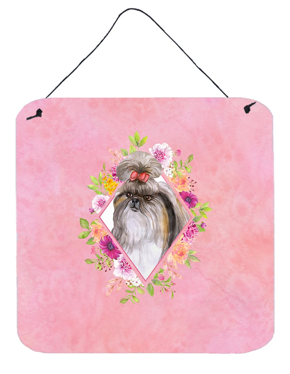 Shih Tzu Pink Flowers Wall or Door Hanging Prints CK4184DS66 by Caroline's Treasures