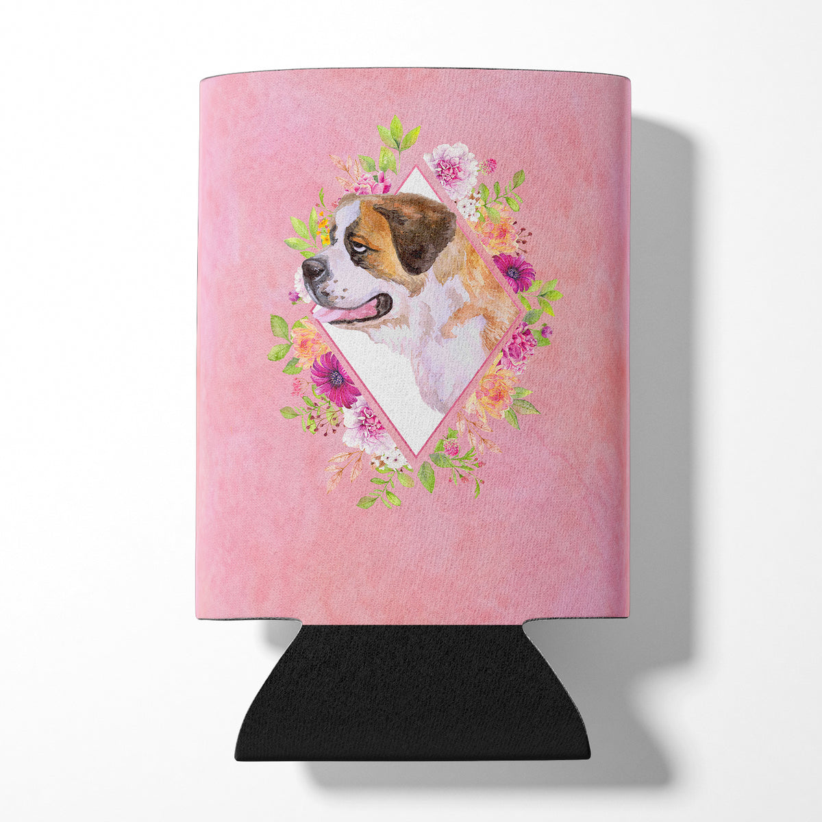 Saint Bernard #1 Pink Flowers Can or Bottle Hugger CK4186CC  the-store.com.