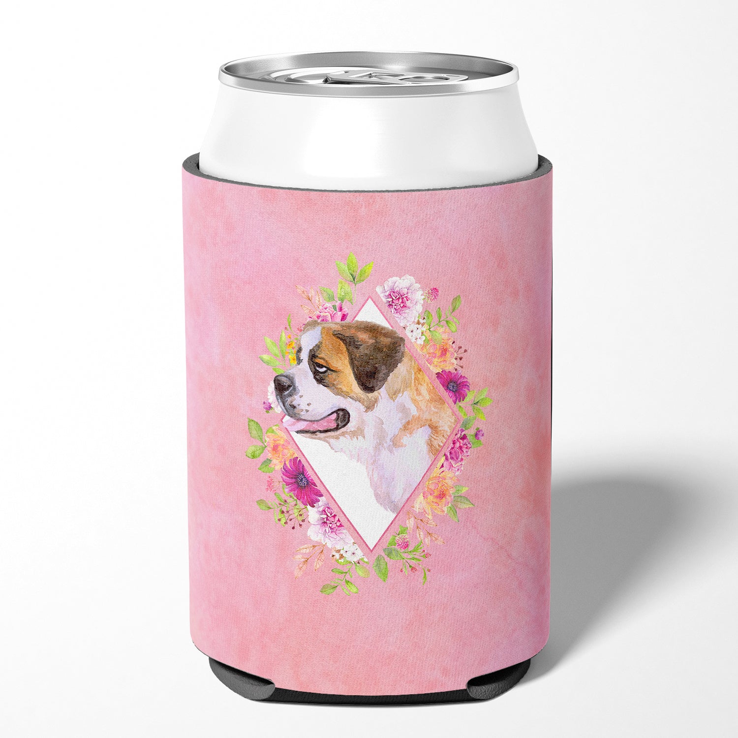 Saint Bernard #1 Pink Flowers Can or Bottle Hugger CK4186CC  the-store.com.