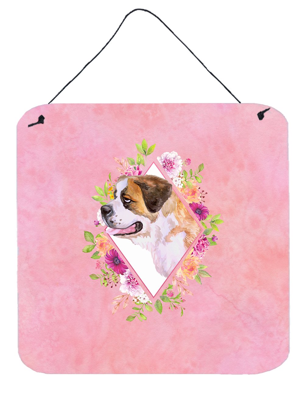 Saint Bernard #1 Pink Flowers Wall or Door Hanging Prints CK4186DS66 by Caroline's Treasures