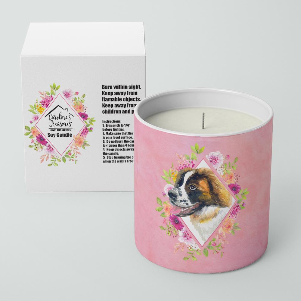 Saint Bernard #2 Pink Flowers 10 oz Decorative Soy Candle CK4187CDL by Caroline's Treasures