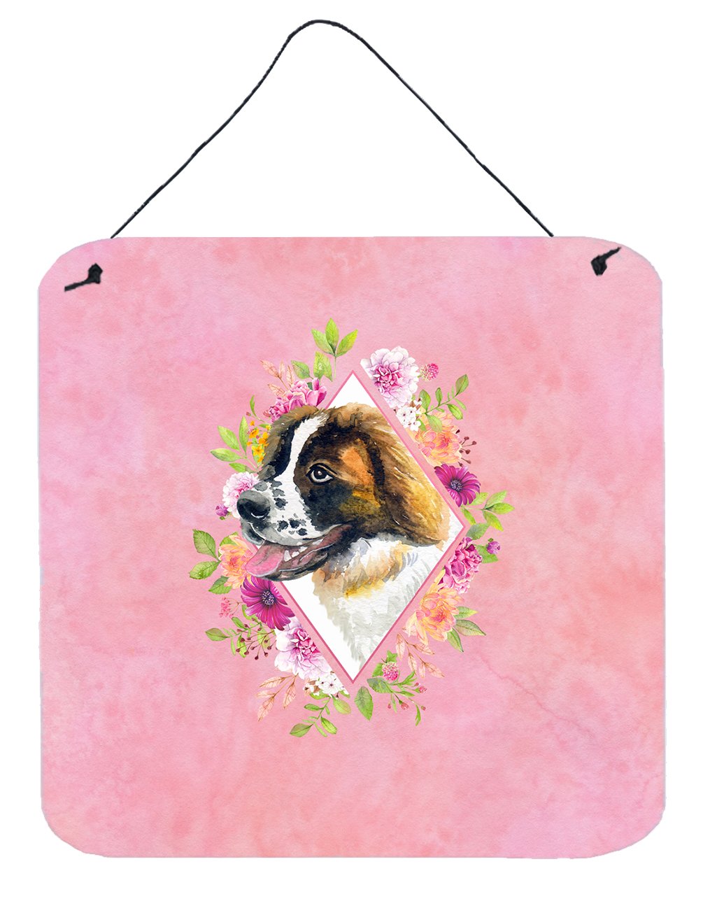 Saint Bernard #2 Pink Flowers Wall or Door Hanging Prints CK4187DS66 by Caroline&#39;s Treasures